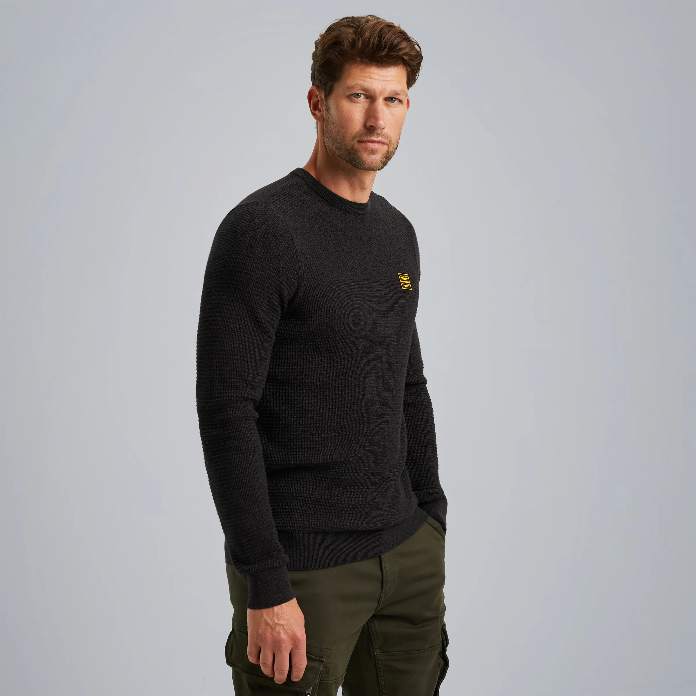 Pullover in mouliné cotton Black
