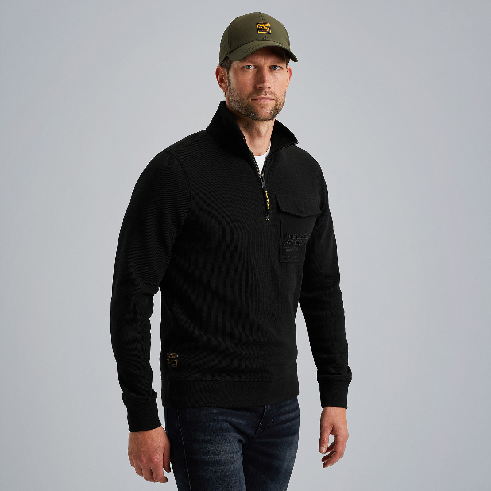 Pullover with half zipper Grey