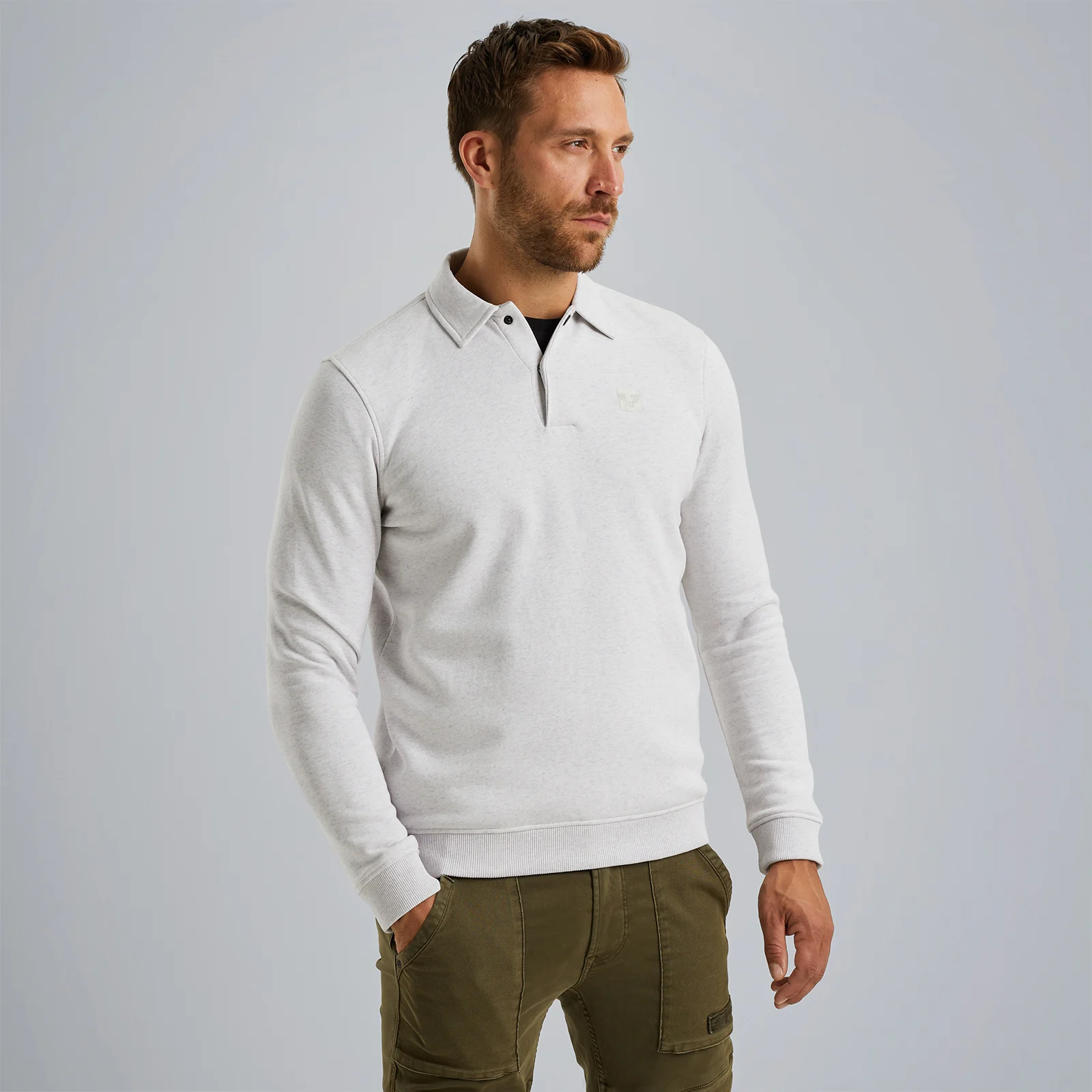 Sweatshirt with polo collar White