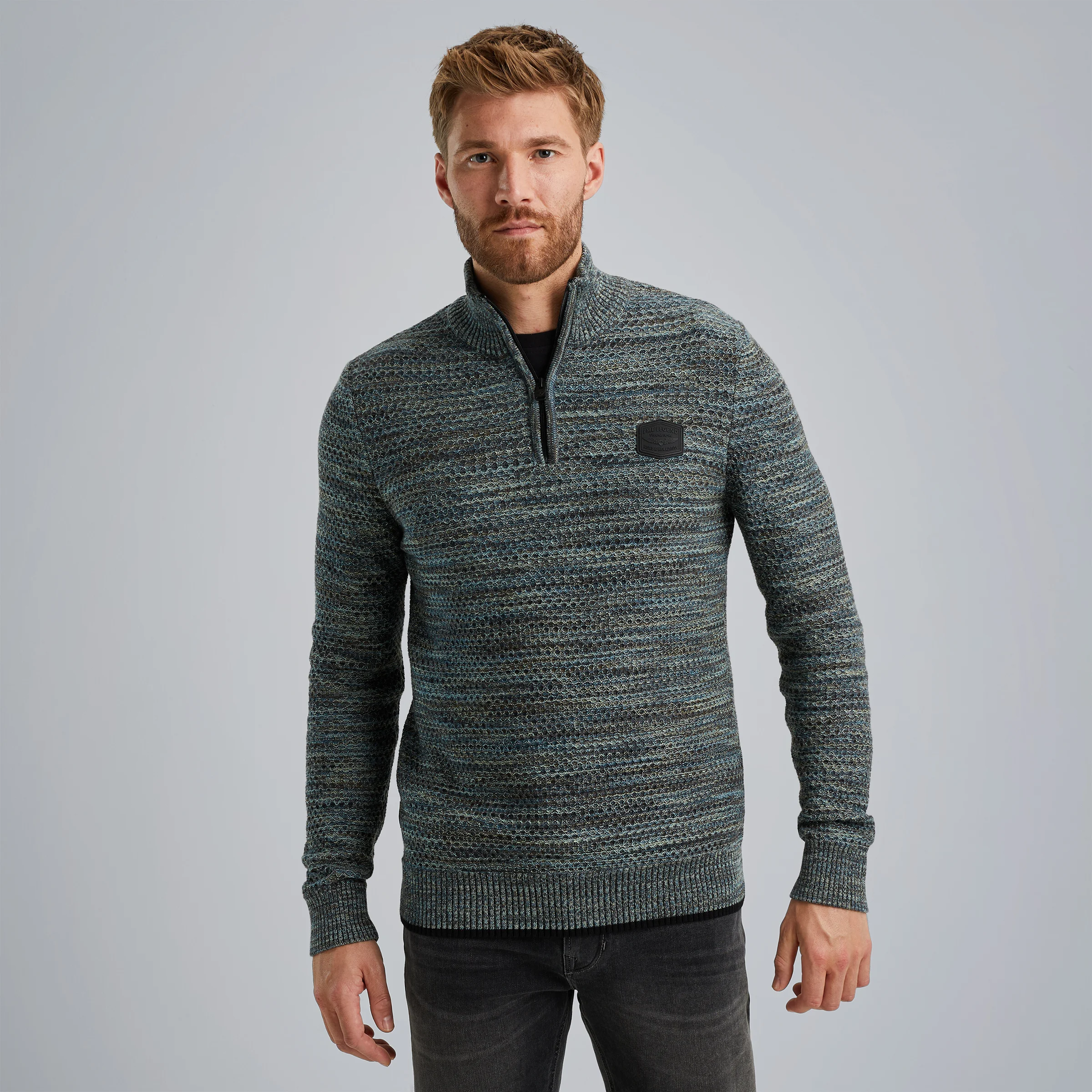 Pullover with half zipper Green