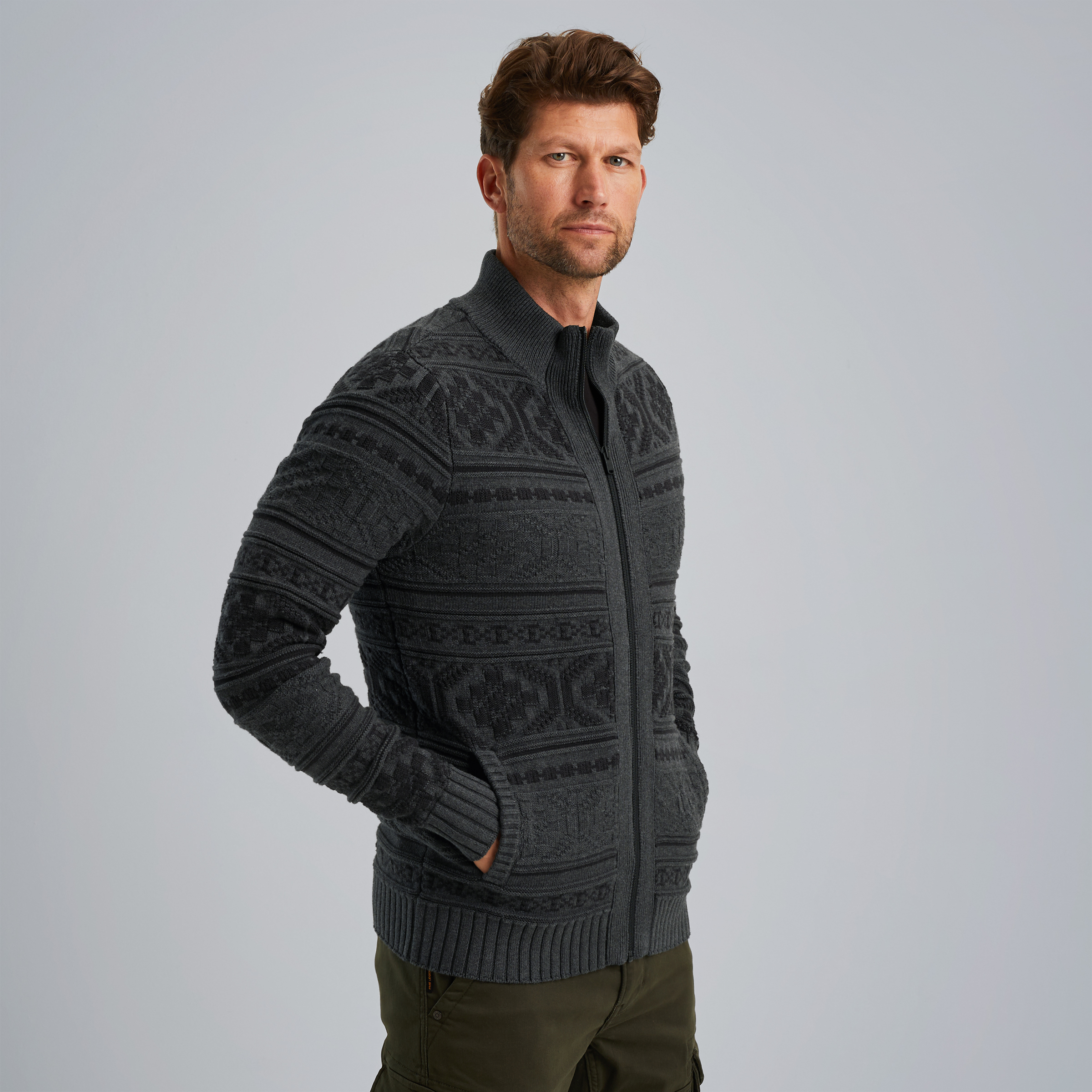 Cardigan with zipper closure Grey