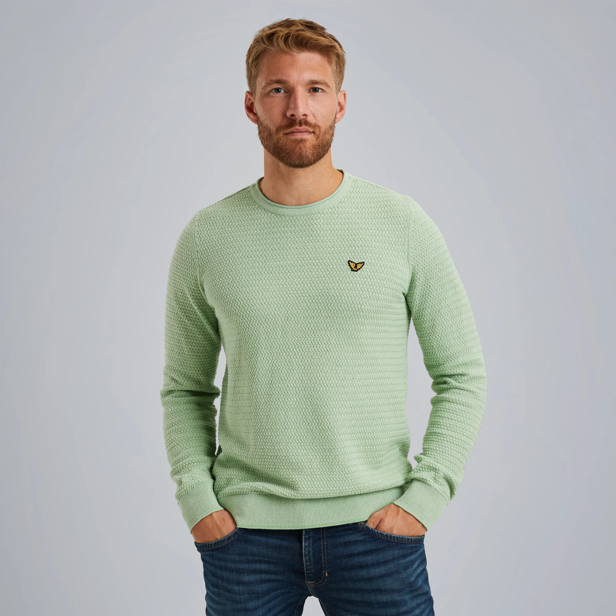 Pullover in mouliné cotton Green