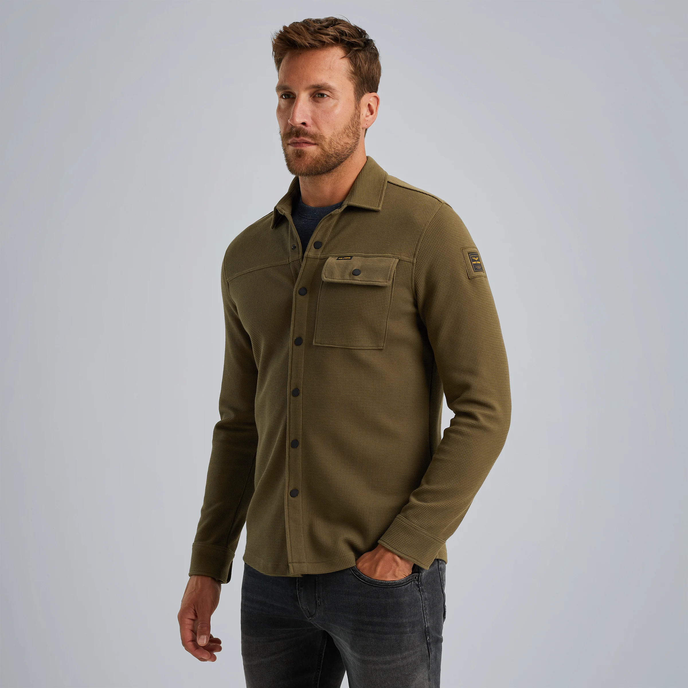 Shirt jacket with waffle texture Green