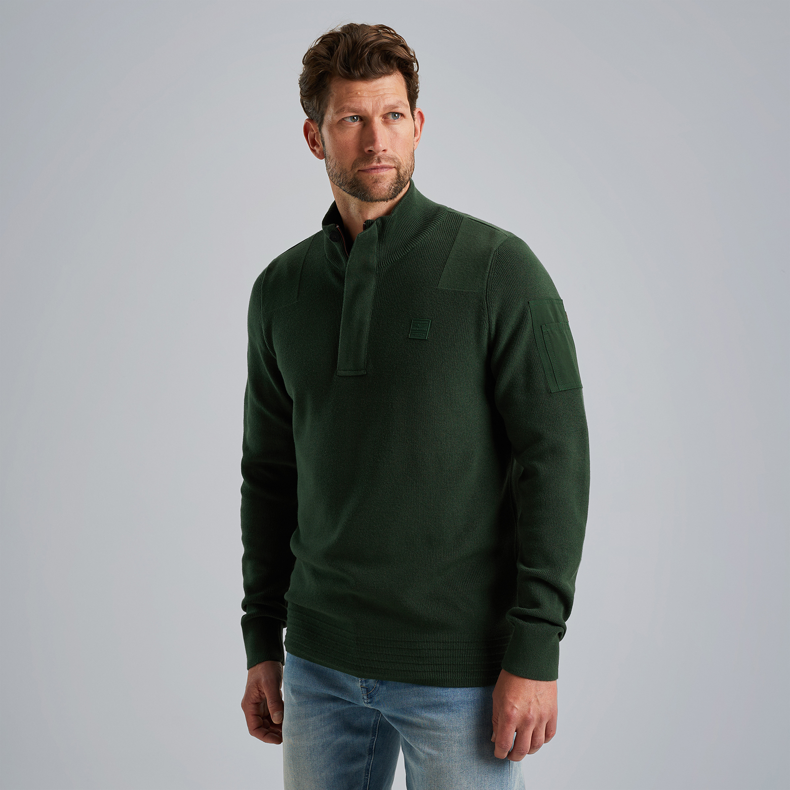 Pullover with half zipper Green