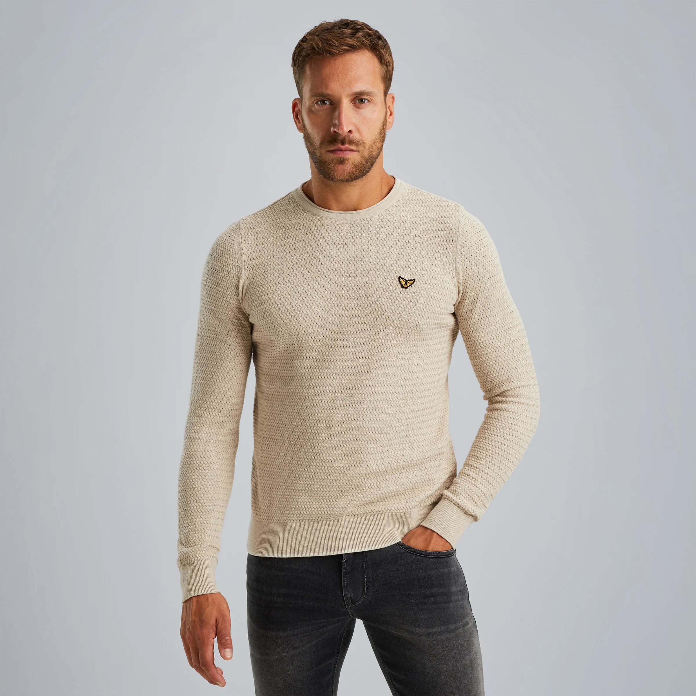 Pullover in mouliné cotton Beige