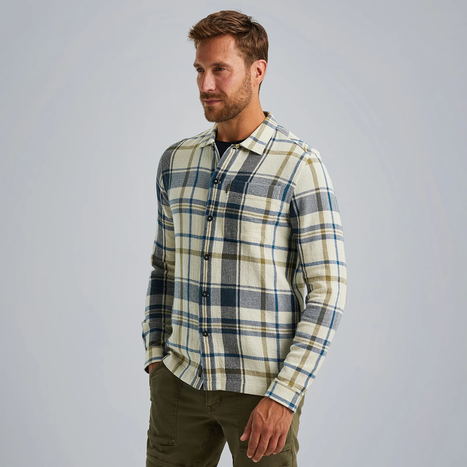 Shirt jacket with check pattern Beige