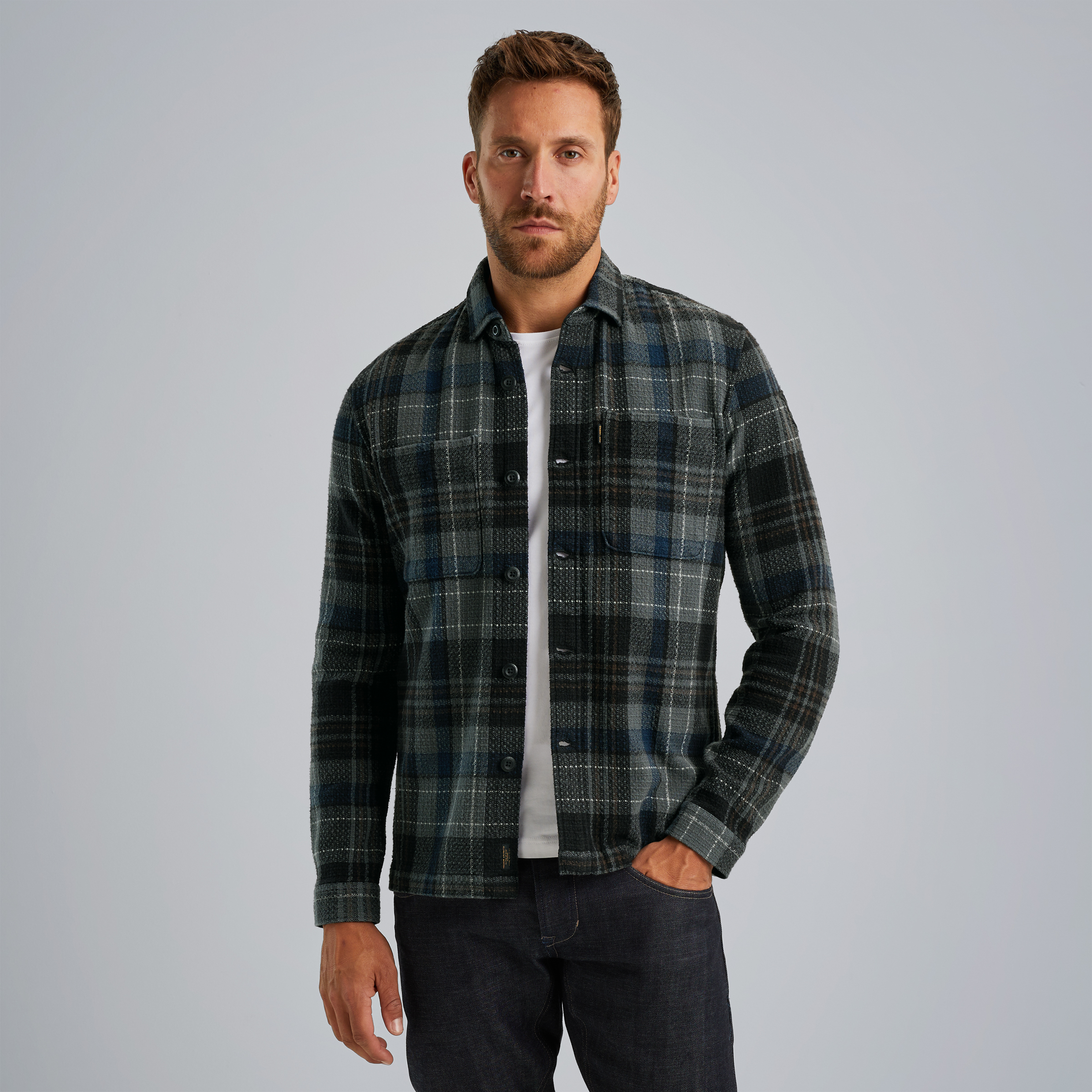 Shirt jacket with check pattern Grey