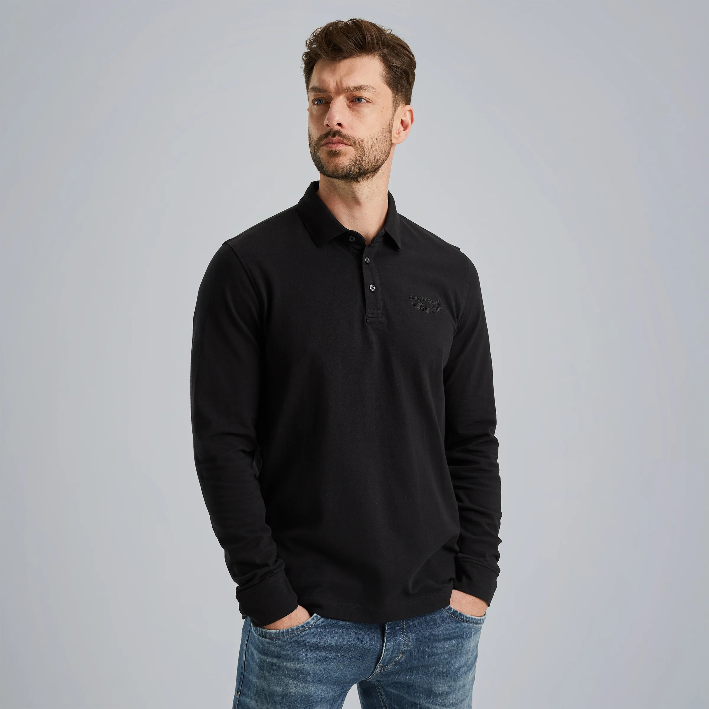 Polo shirt with long sleeves Black