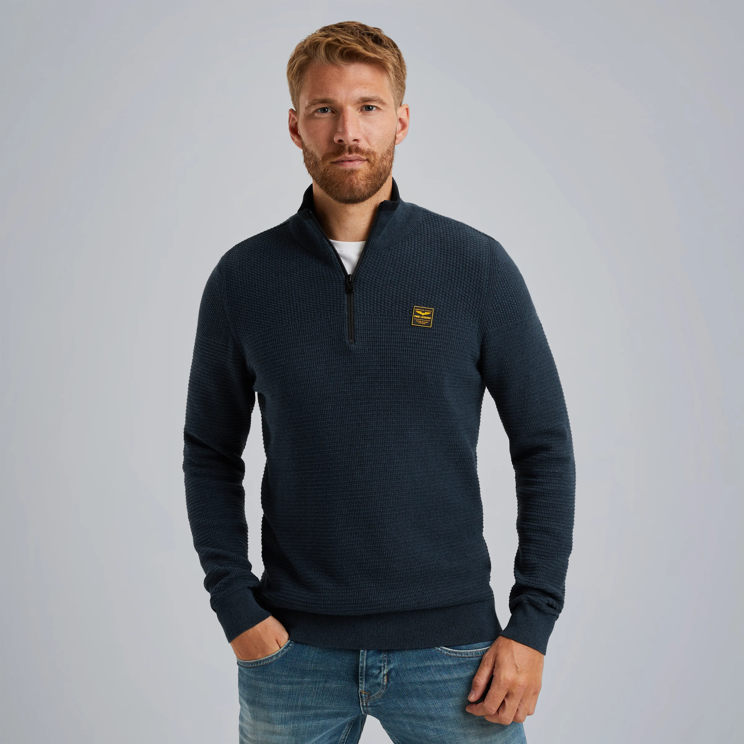 Pullover with half zipper Blue