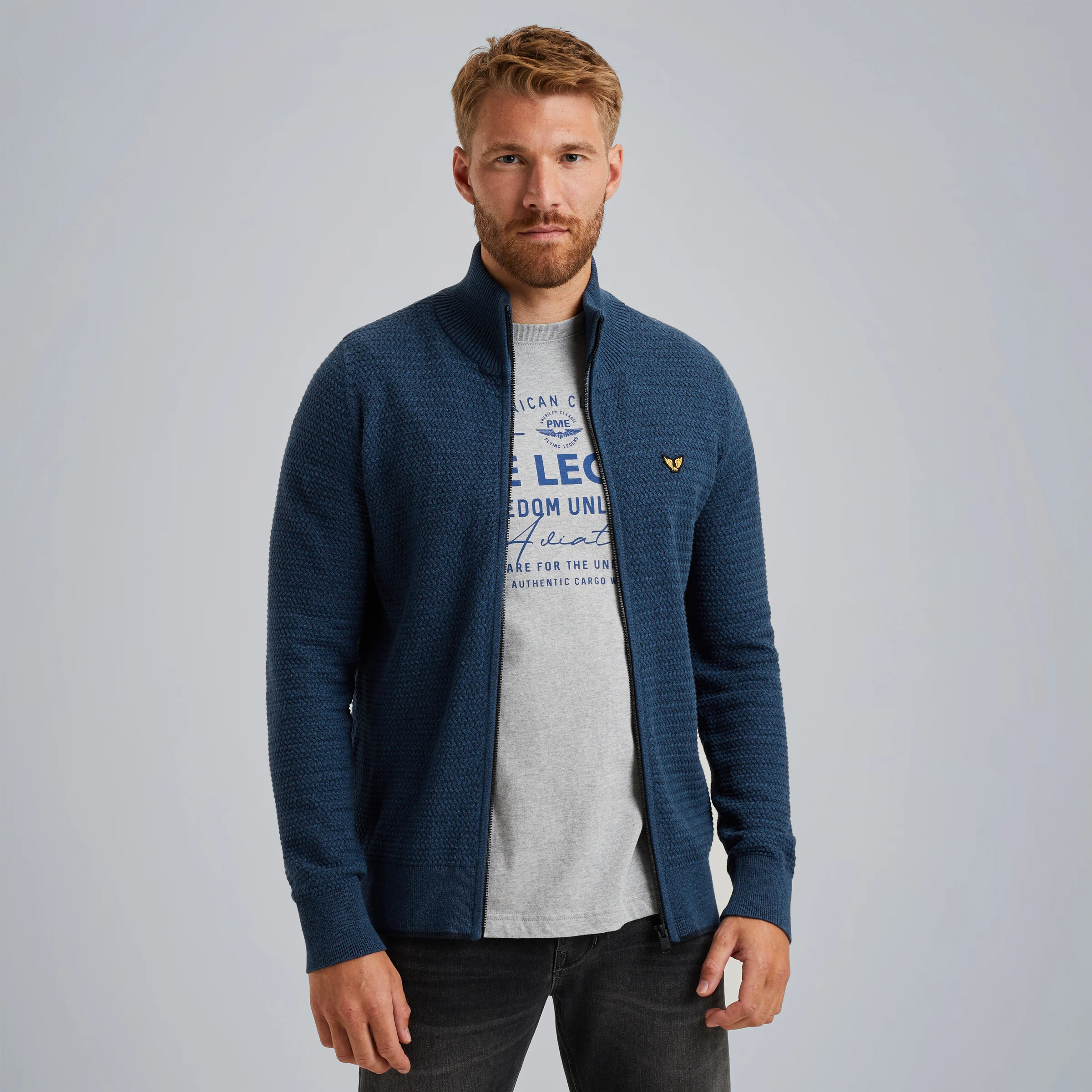 Cardigan with zipper closure Blue