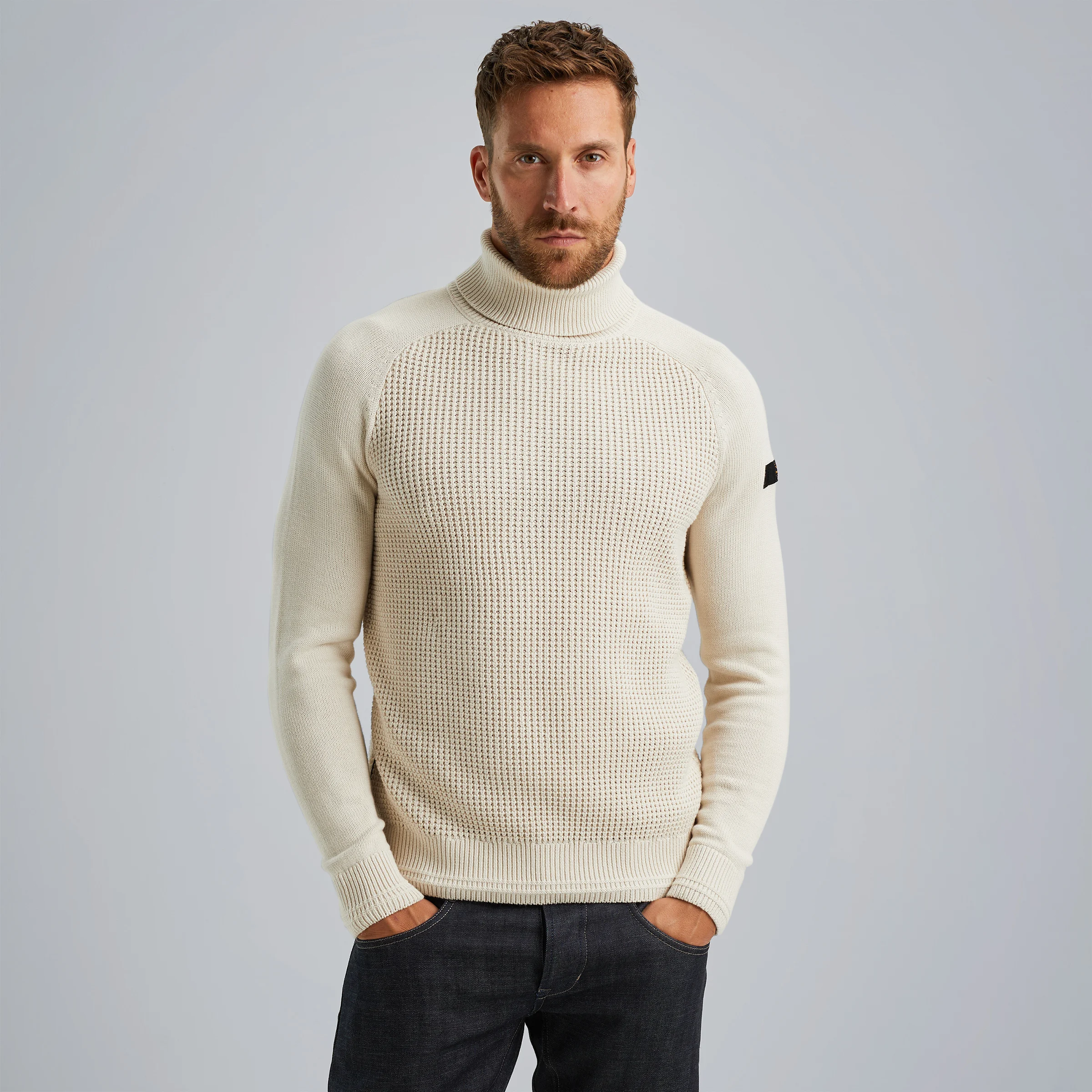 Turtleneck pullover with texture Beige