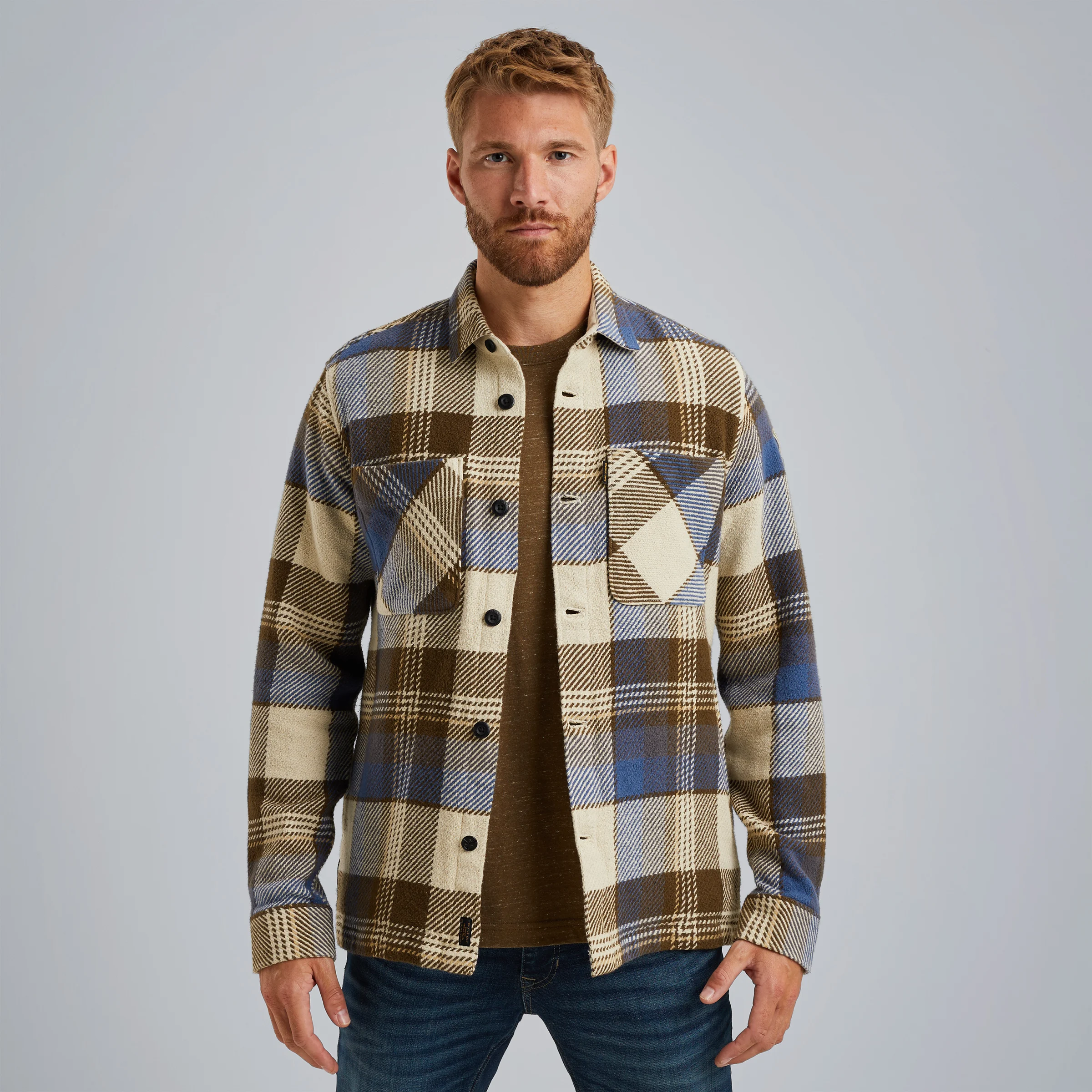 Shirt jacket with check pattern Blue