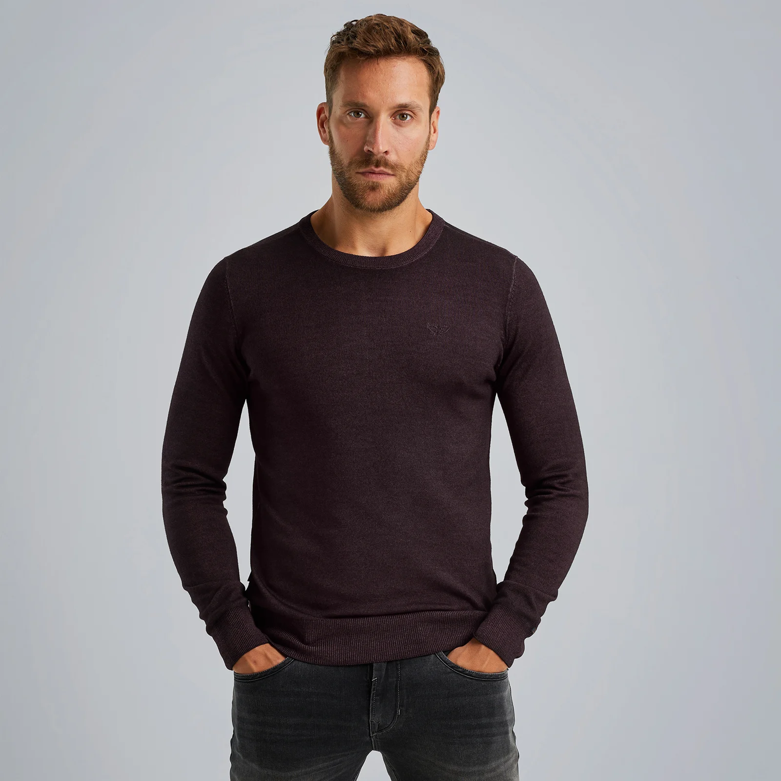 Pullover in 100% merino wool Purple