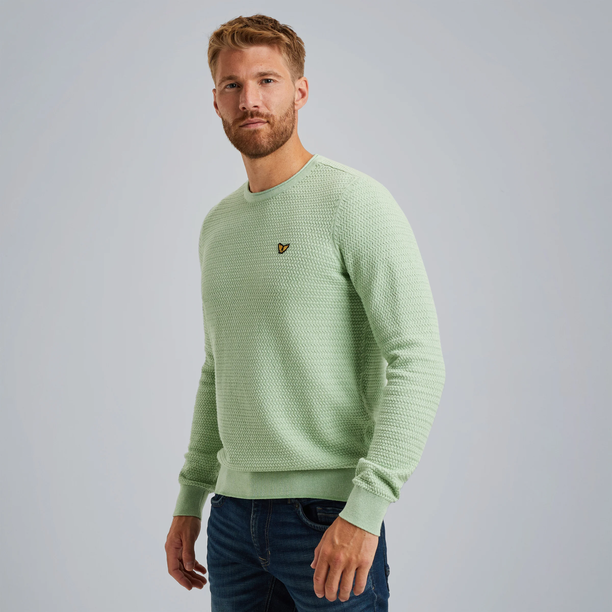 Pullover in mouliné cotton Green