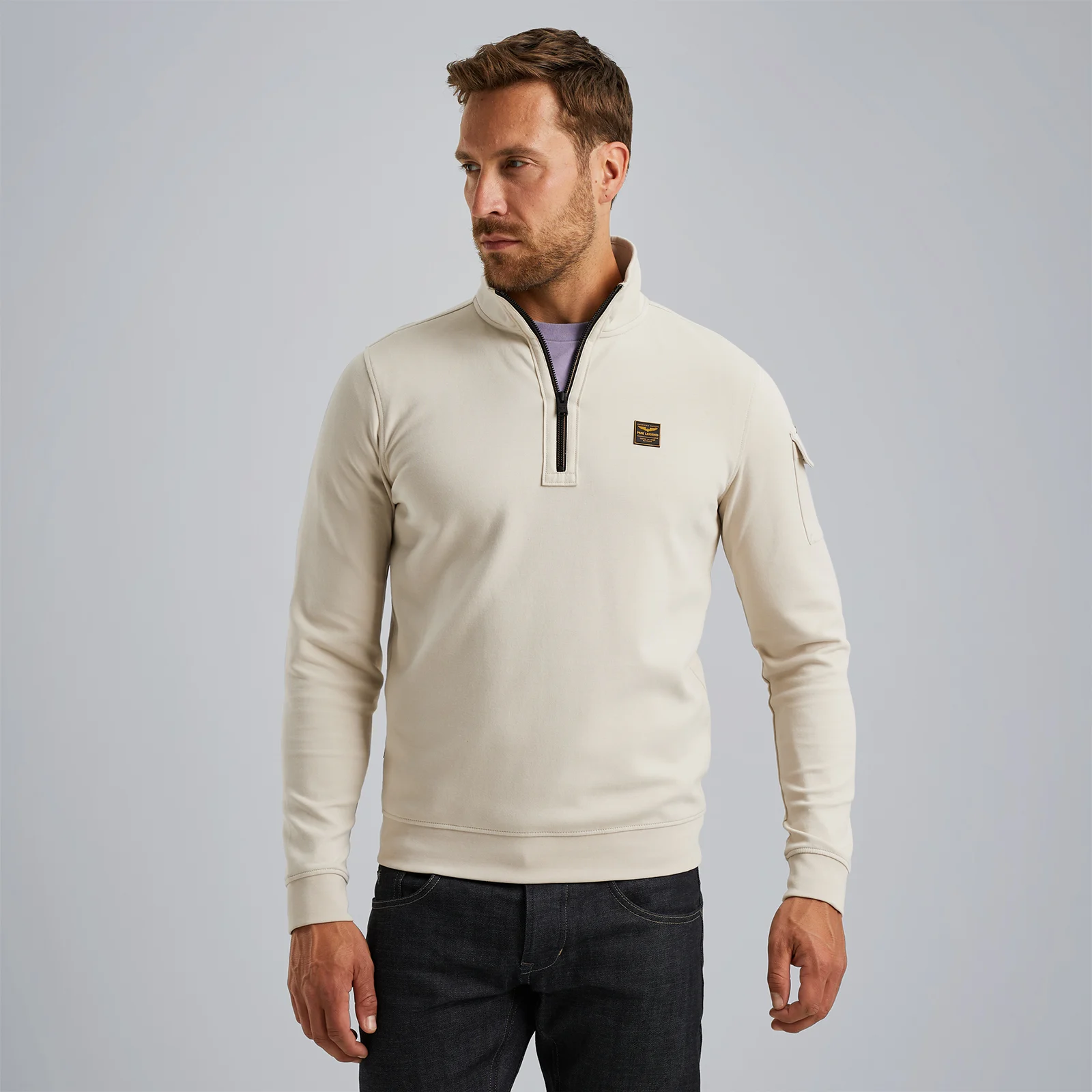 Pullover with half zipper Beige