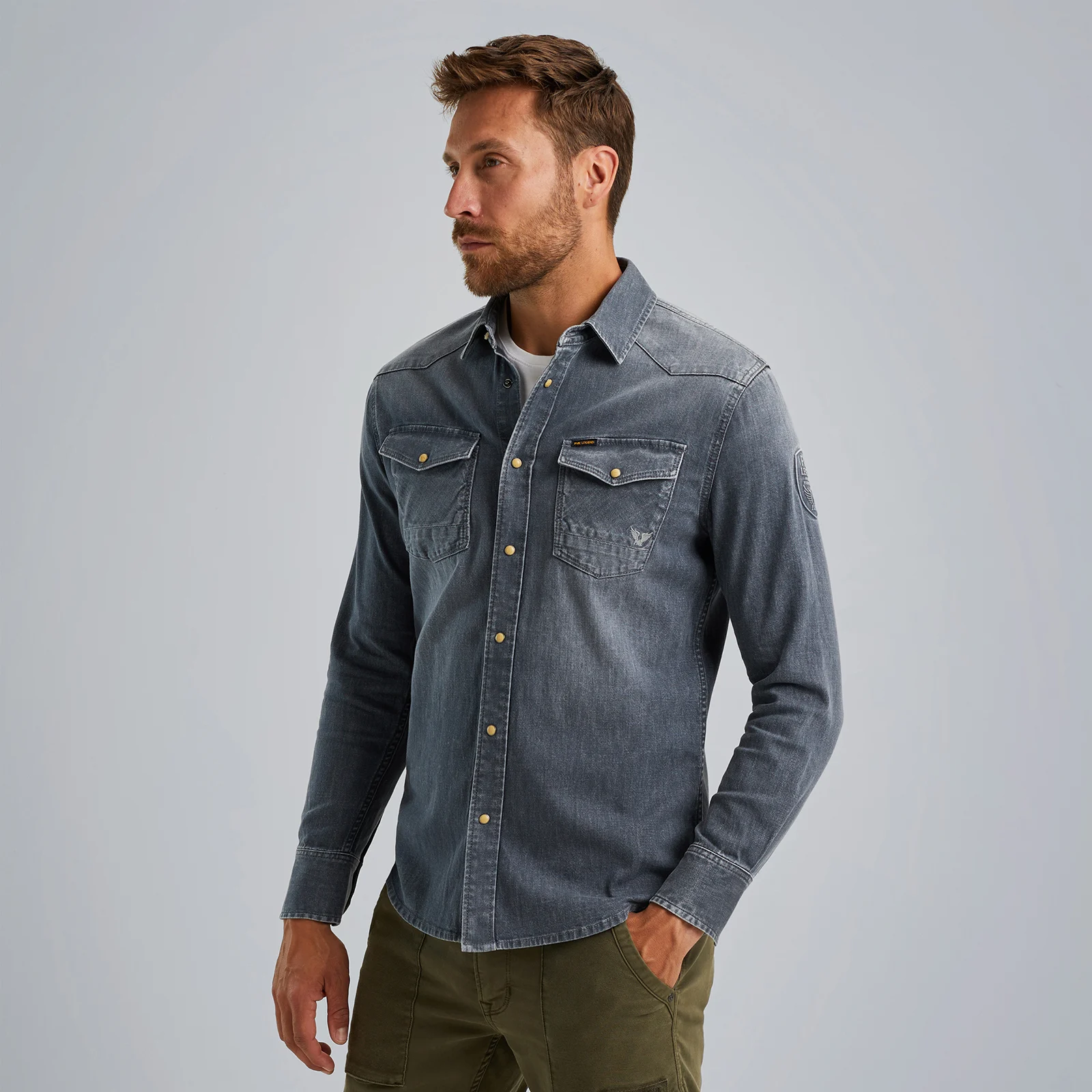 Denim shirt with comfort stretch Grey