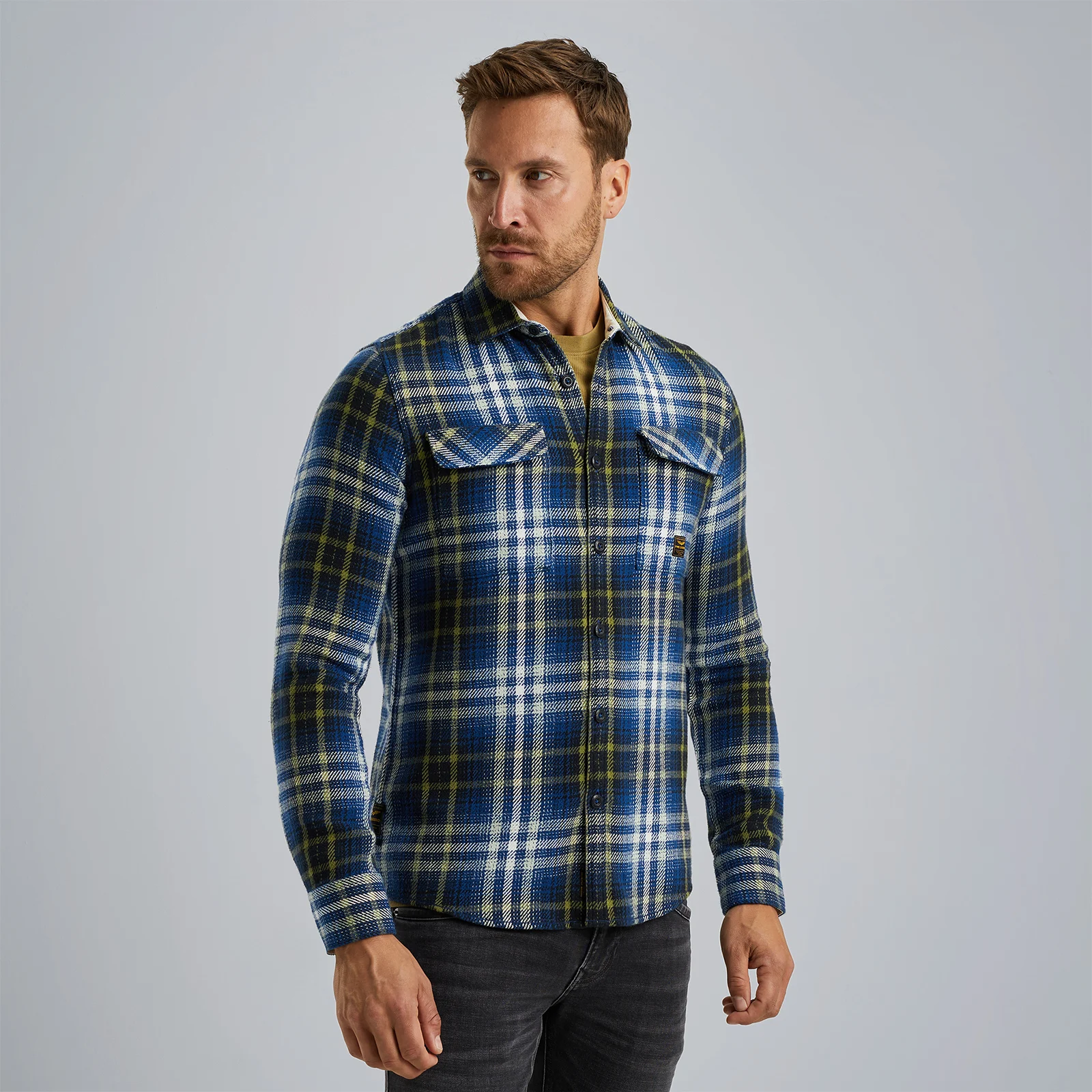 Shirt jacket with check pattern Blue