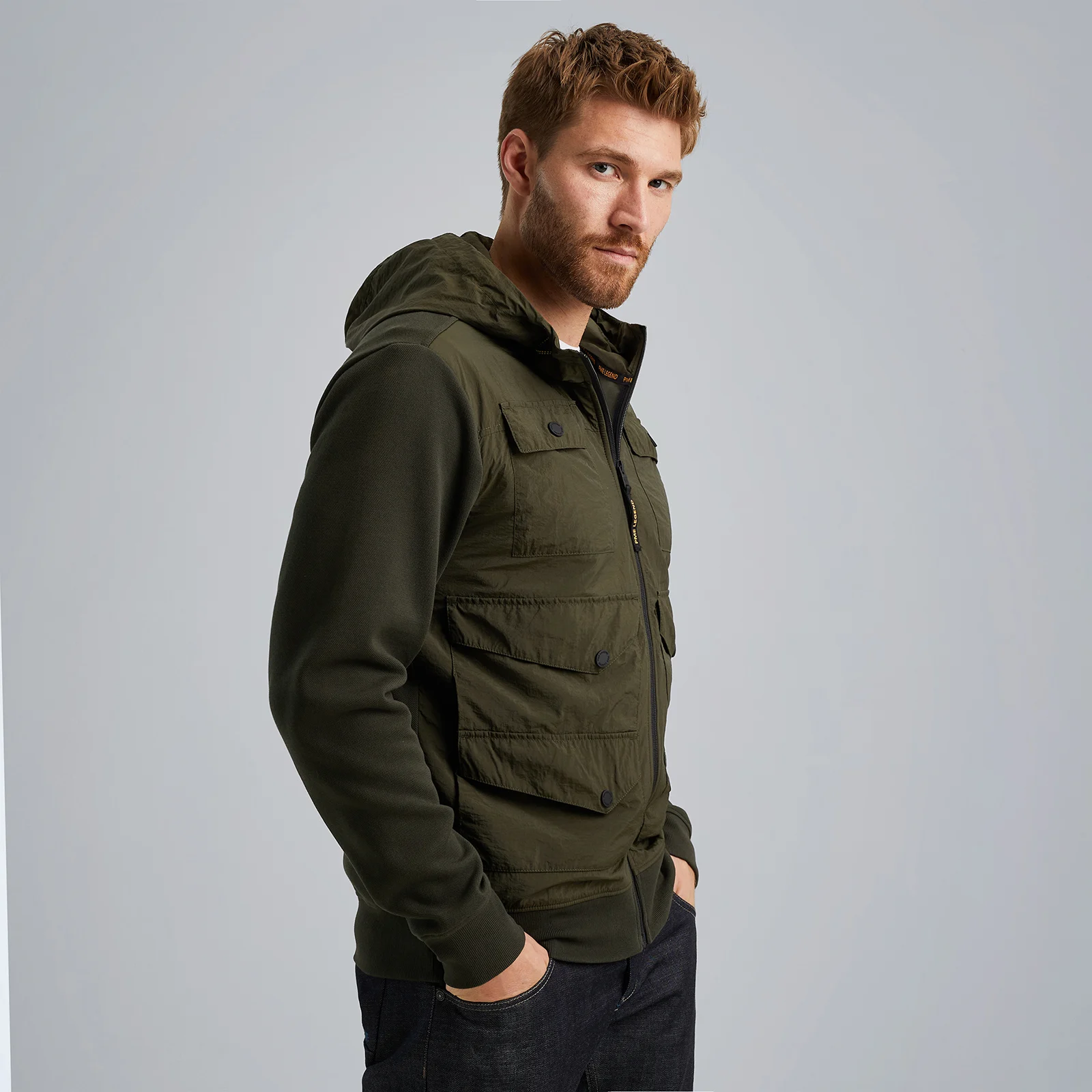 Hybrid jacket with hood Green