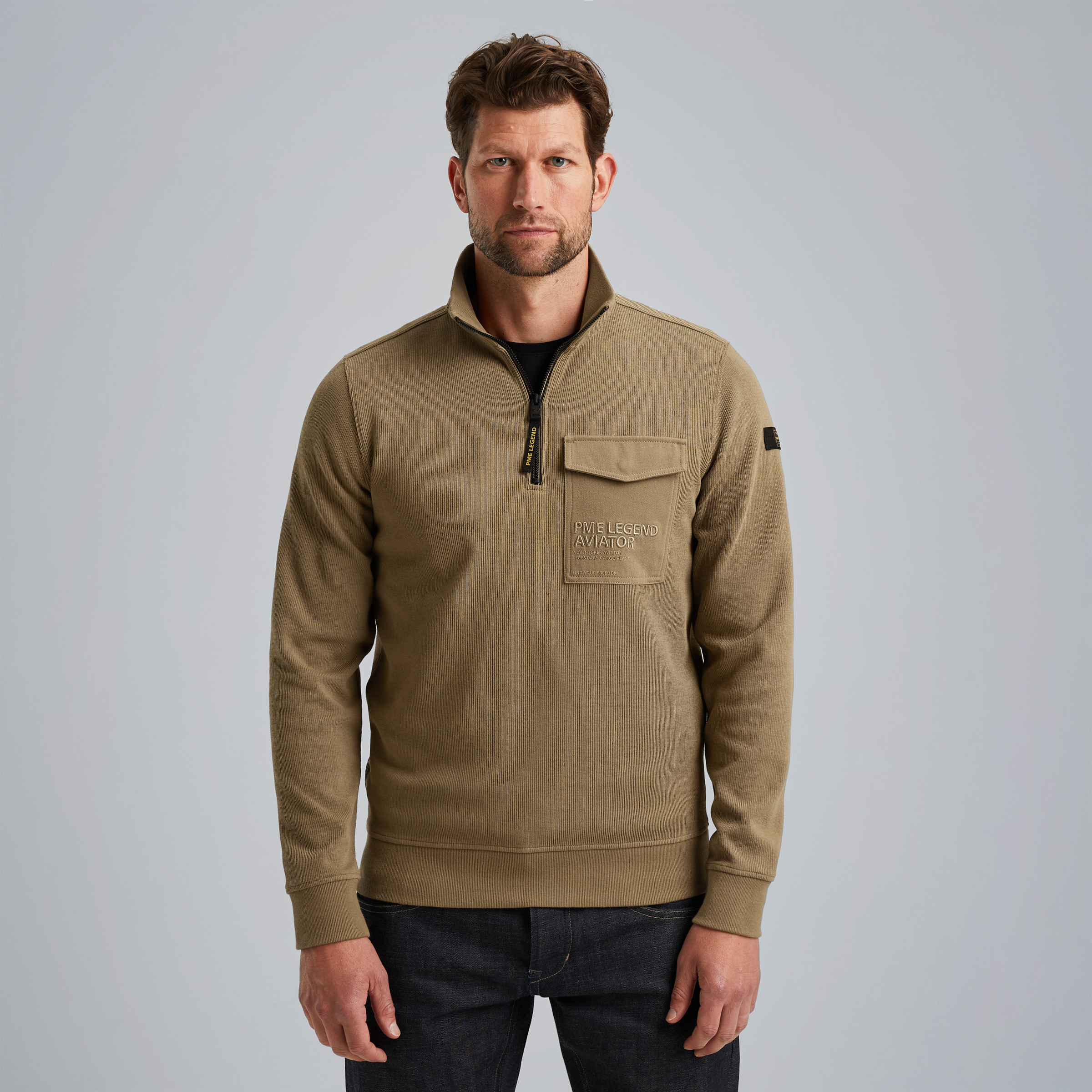 Pullover with half zipper Brown