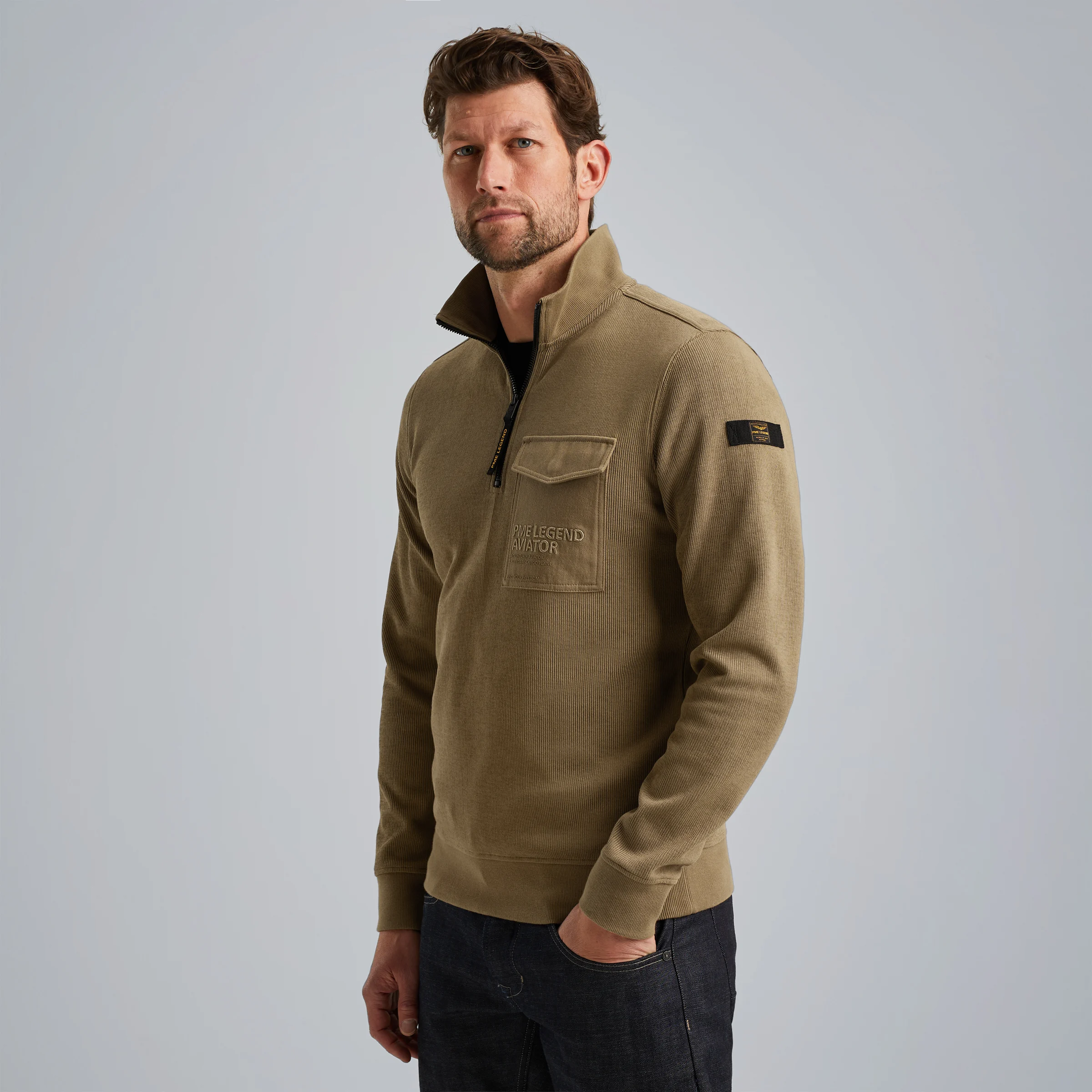 Pullover with half zipper Brown