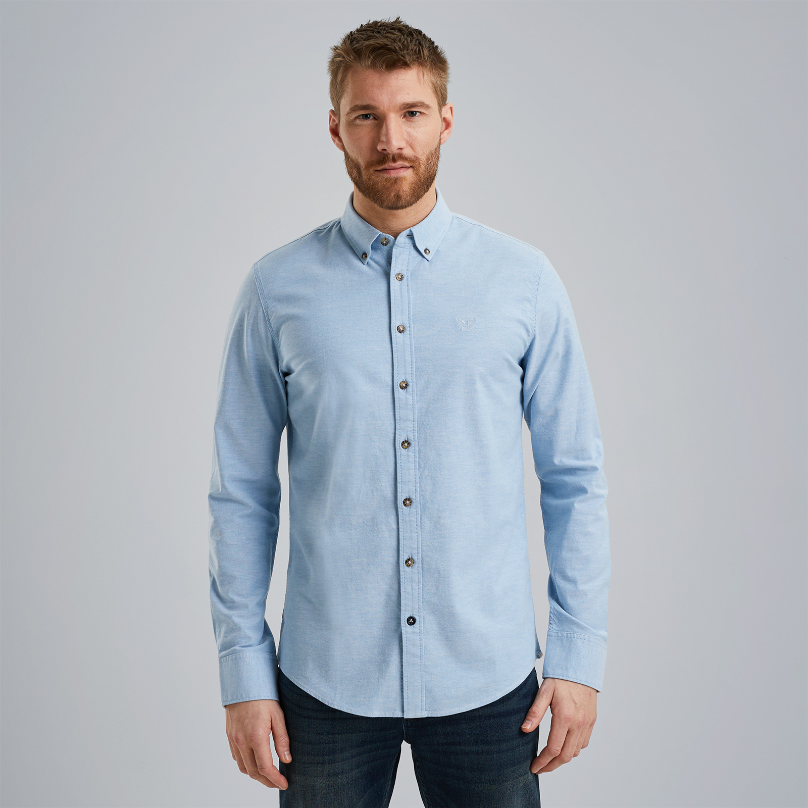 Shirt in cotton with stretch Blue