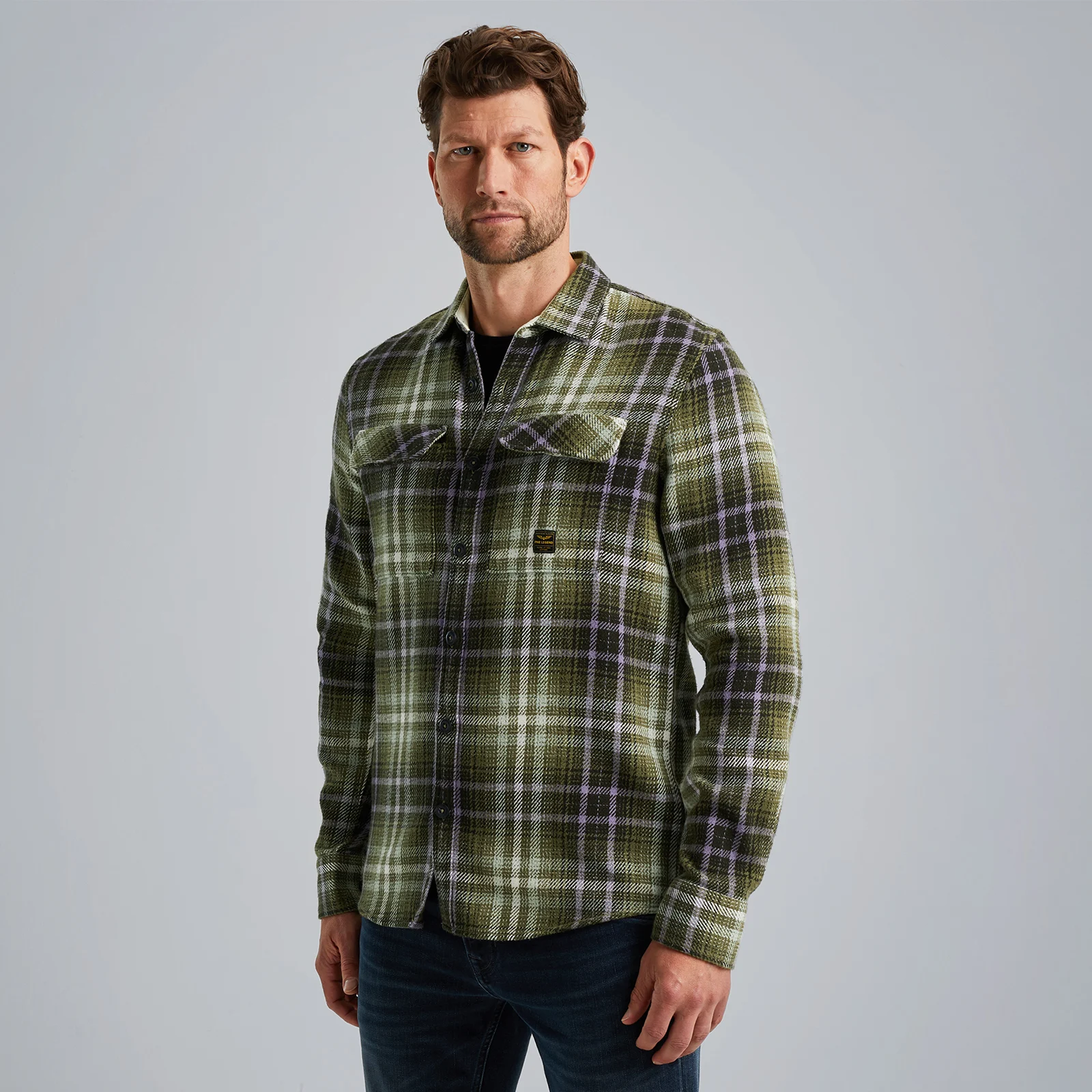 Shirt jacket with check pattern Green