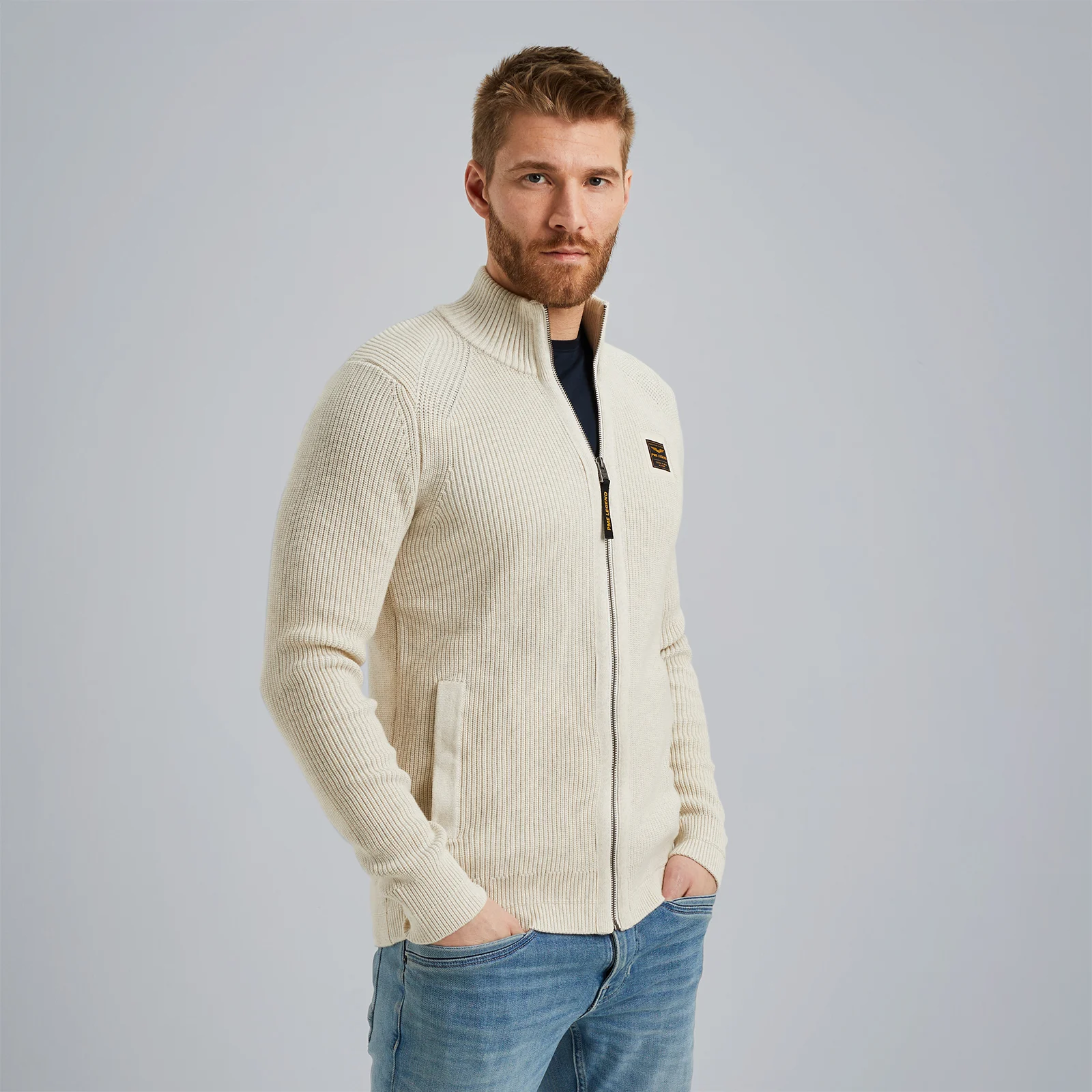 Cardigan with zipper closure Beige