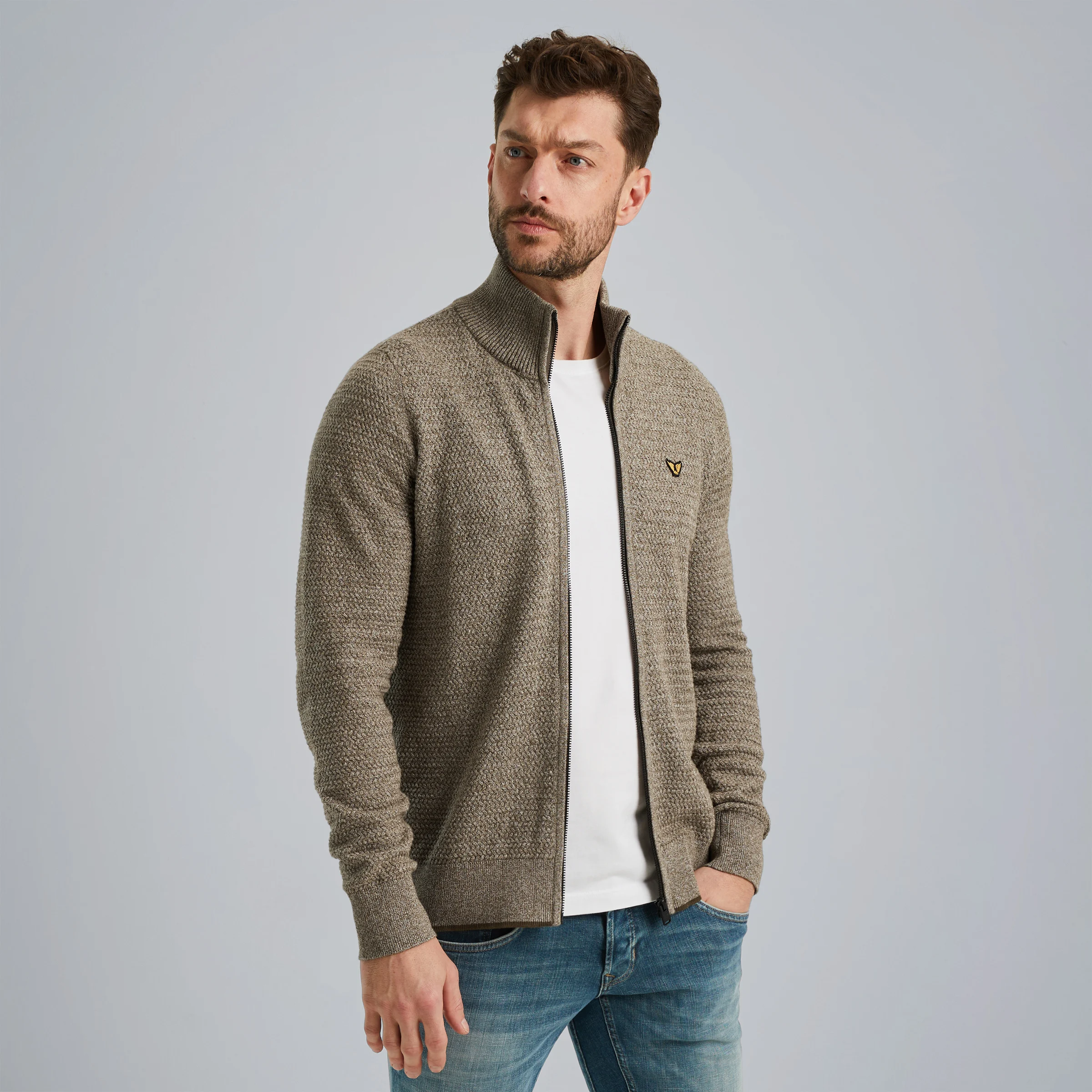 Cardigan with zipper closure Green