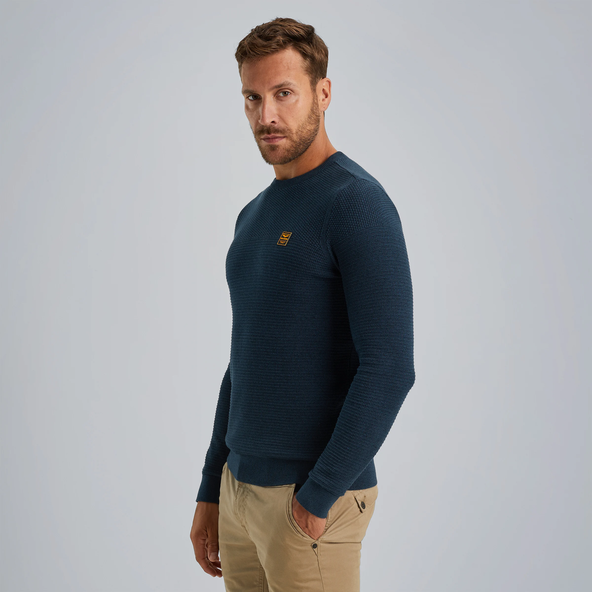 Pullover in mouliné cotton Blue