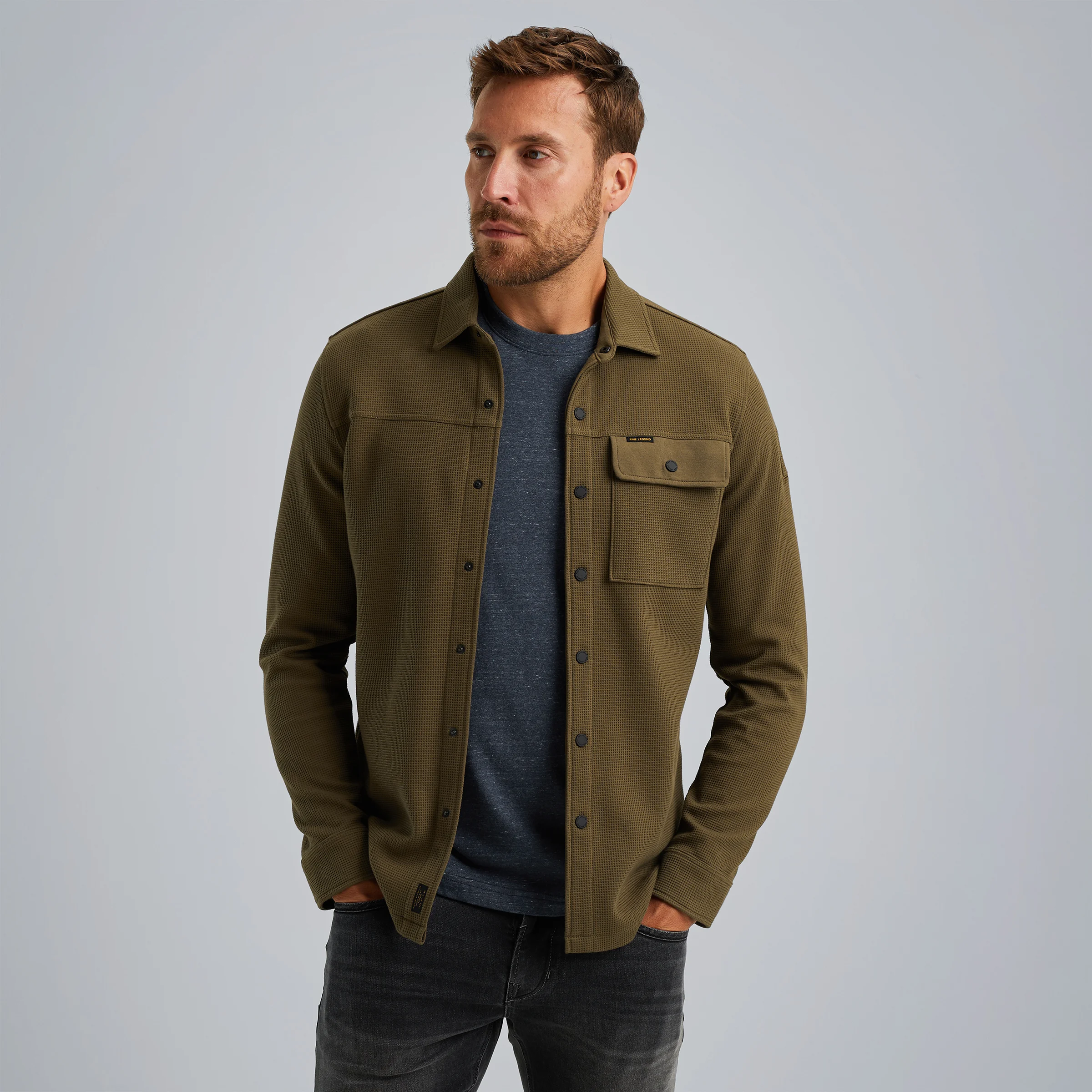 Shirt jacket with waffle texture Green