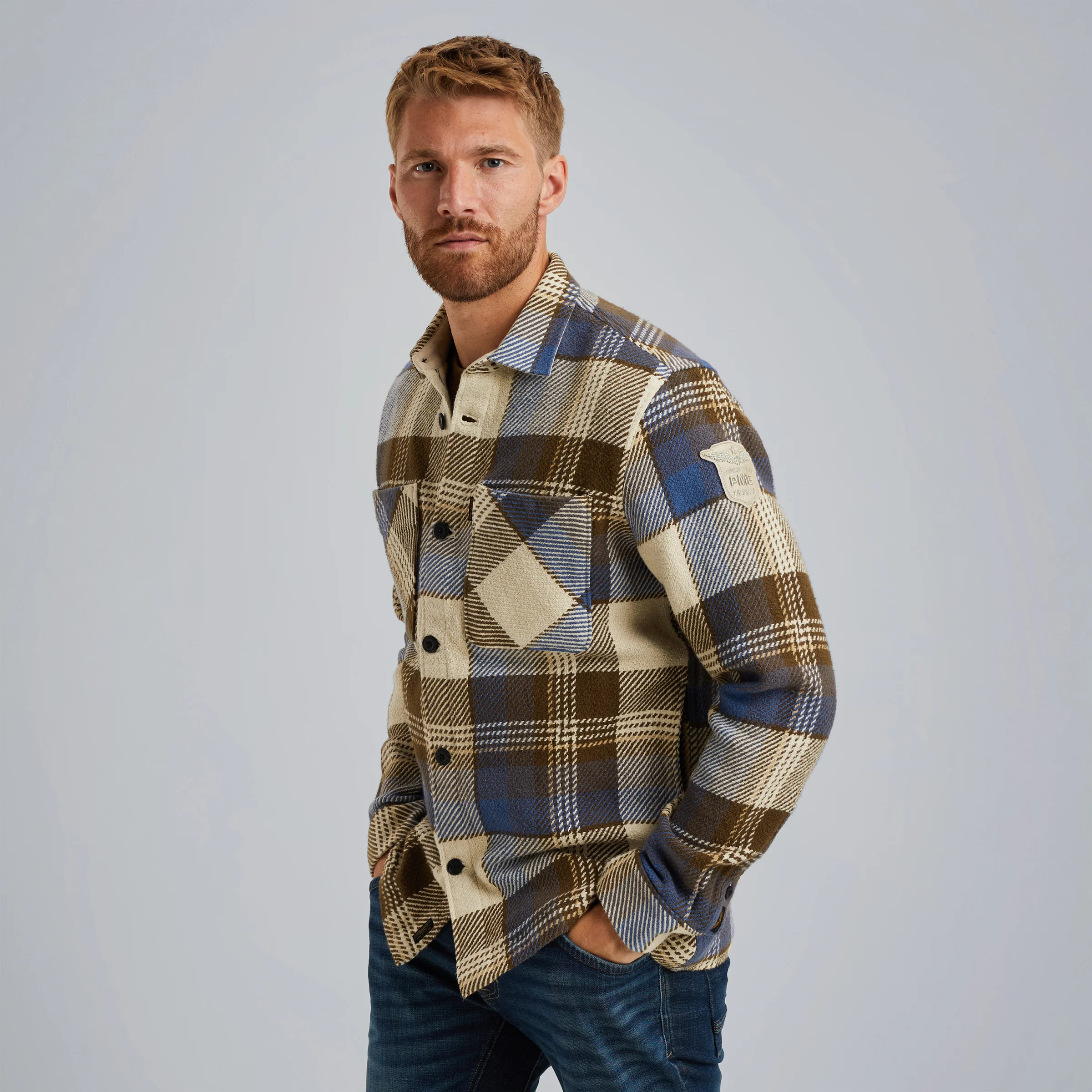 Shirt jacket with check pattern Blue