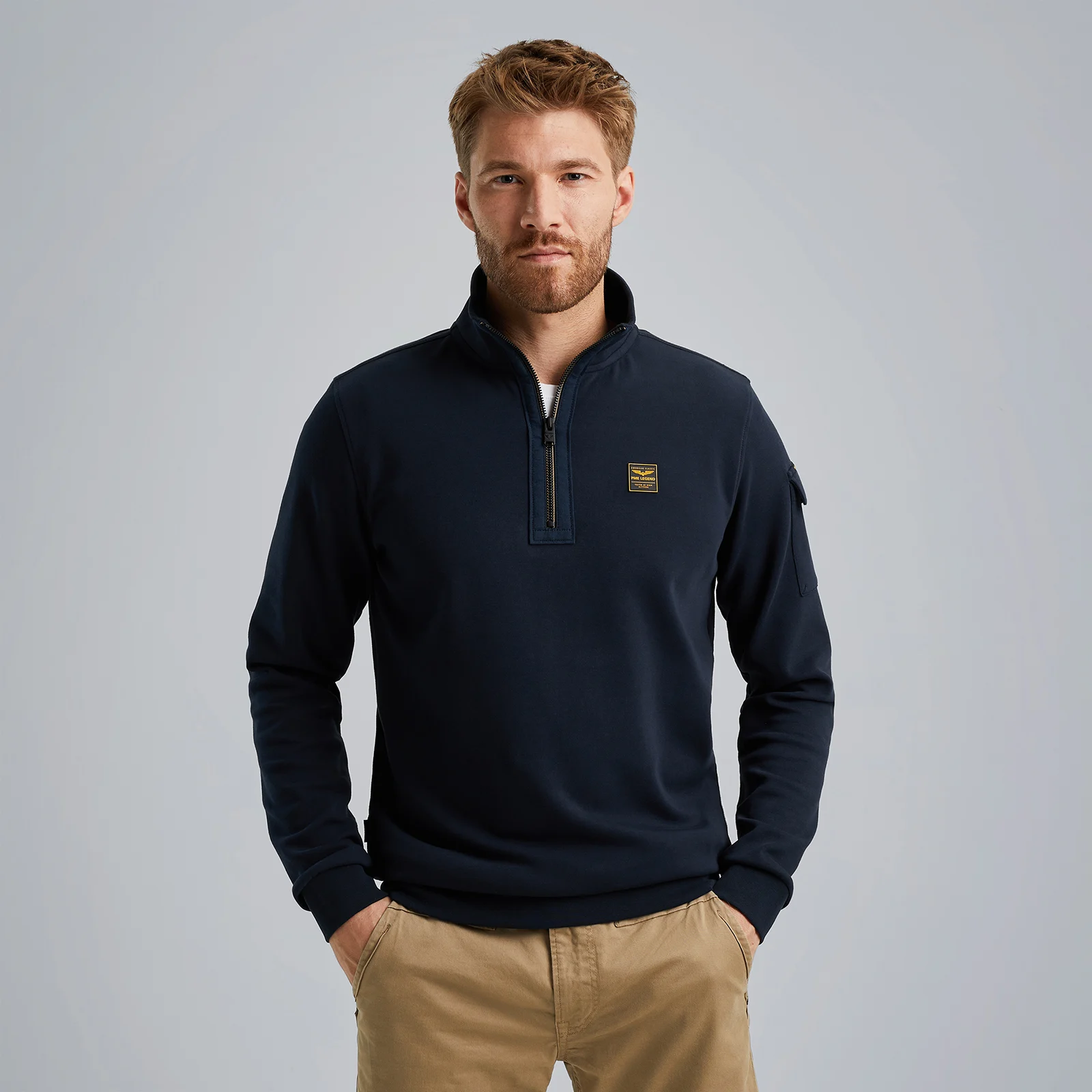 Pullover with half zipper Blue