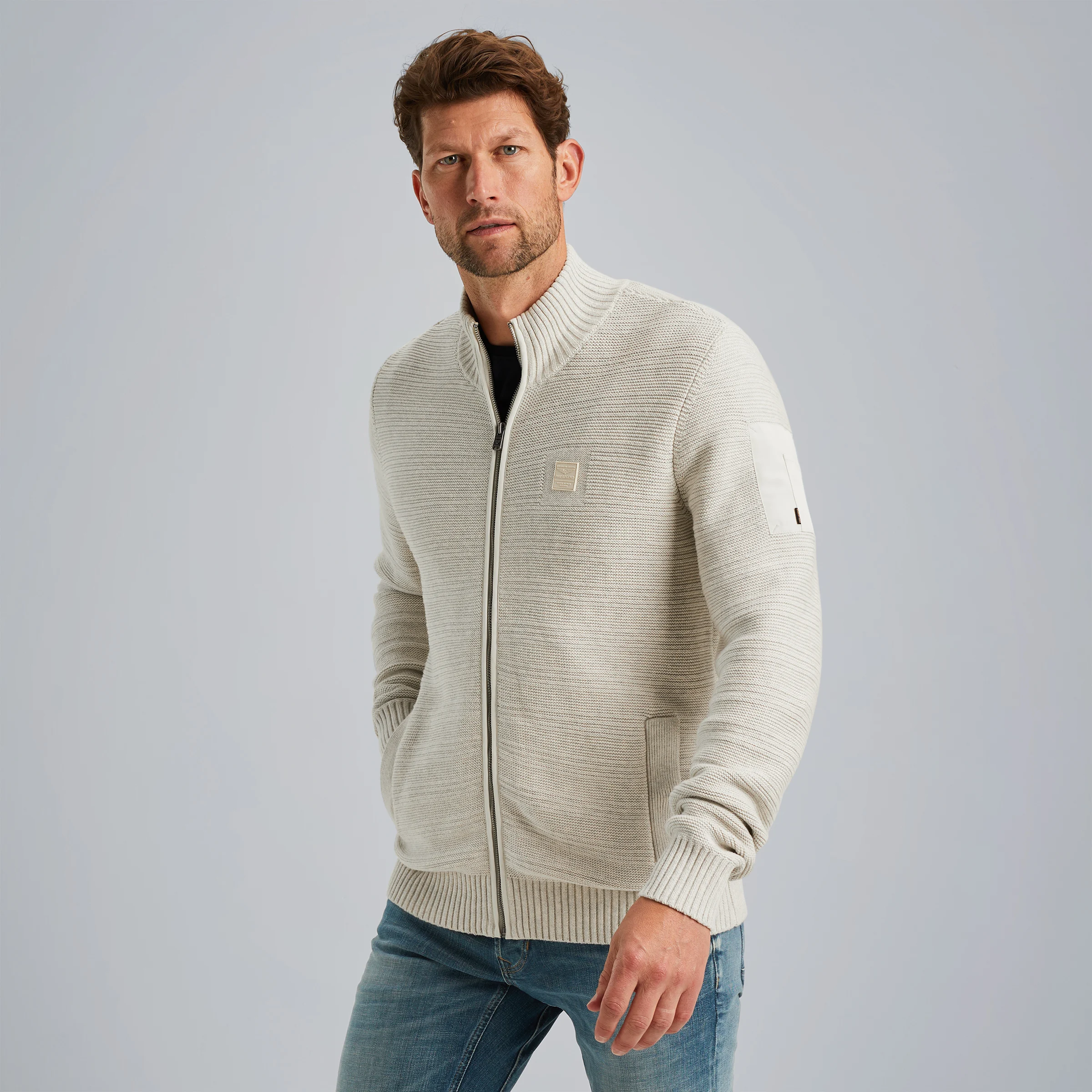 Cardigan with zipper closure White