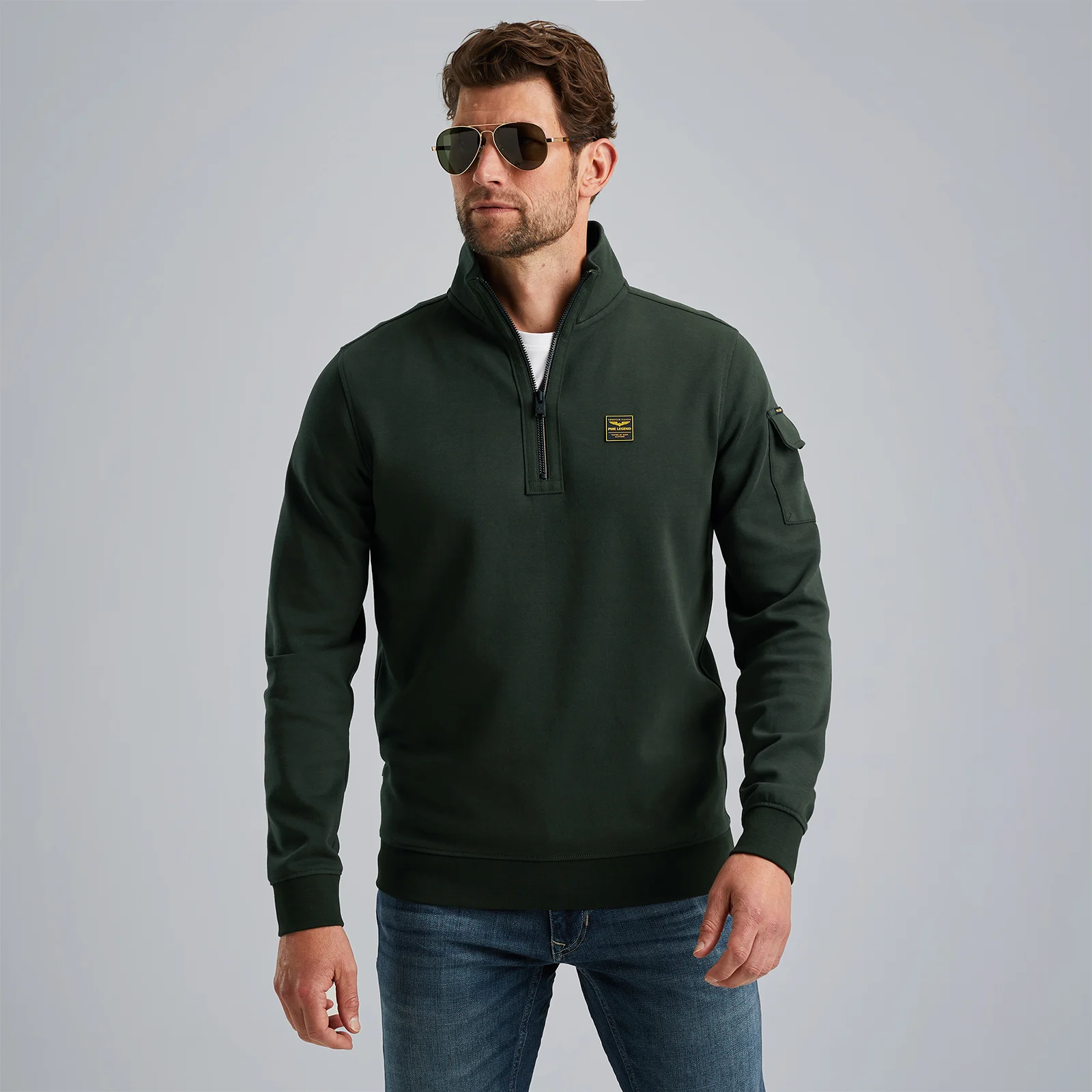 Pullover with half zipper Green