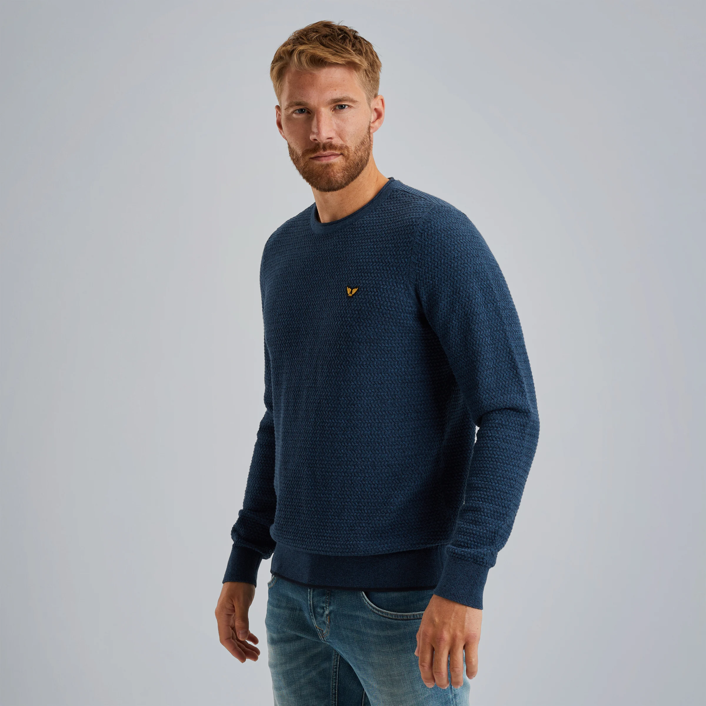 Pullover in mouliné cotton Blue