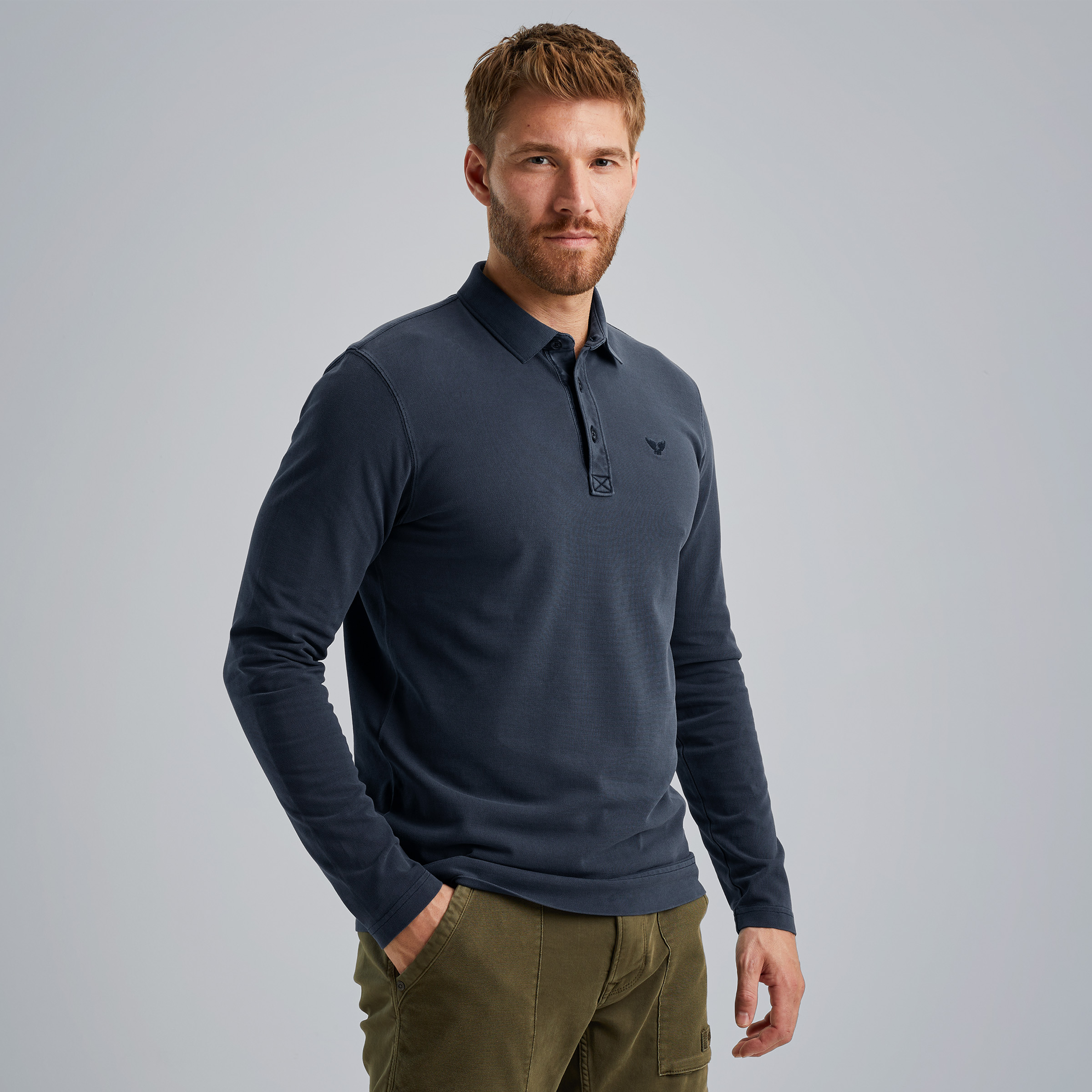 Polo shirt with long sleeves Blue