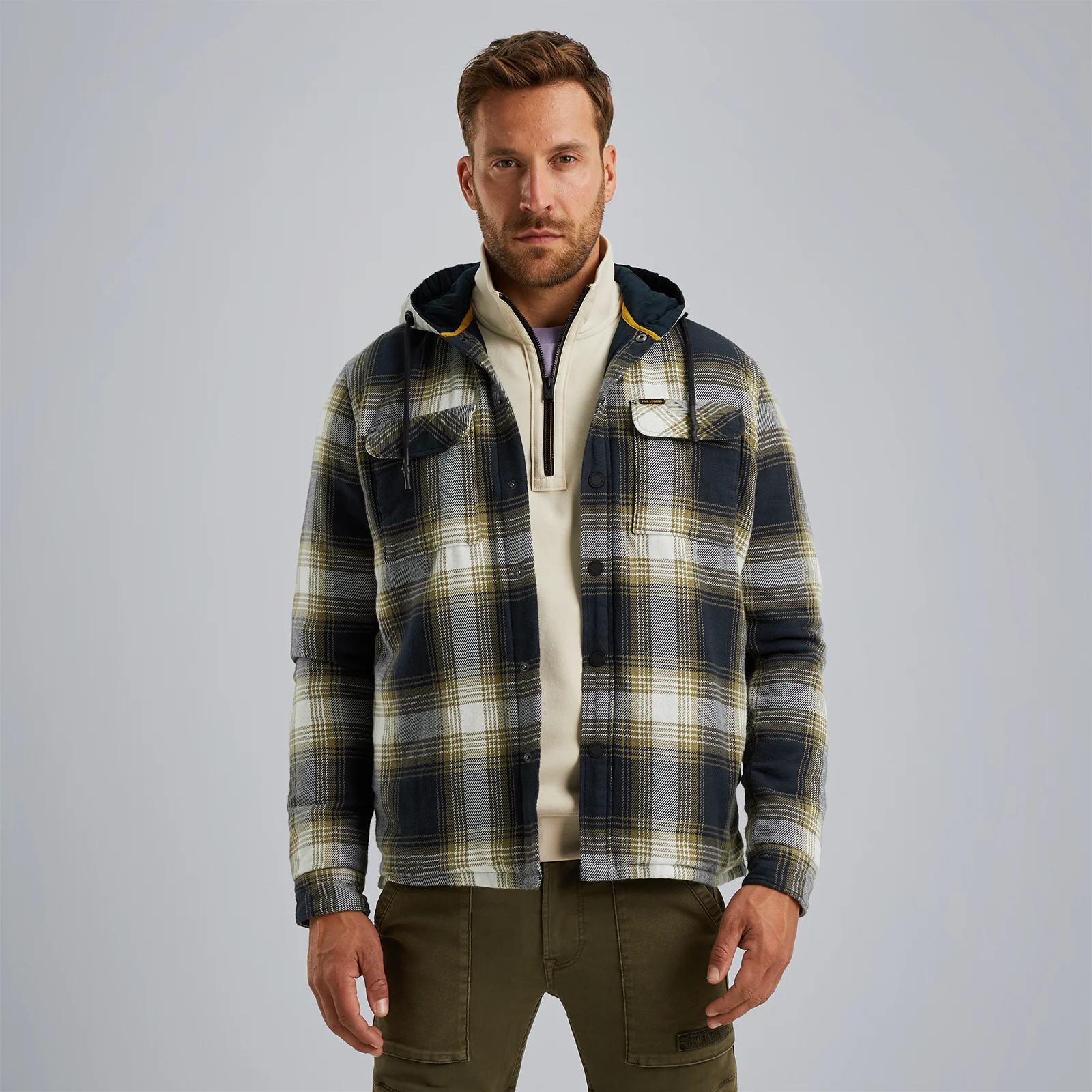 Shirt jacket with hood Blue