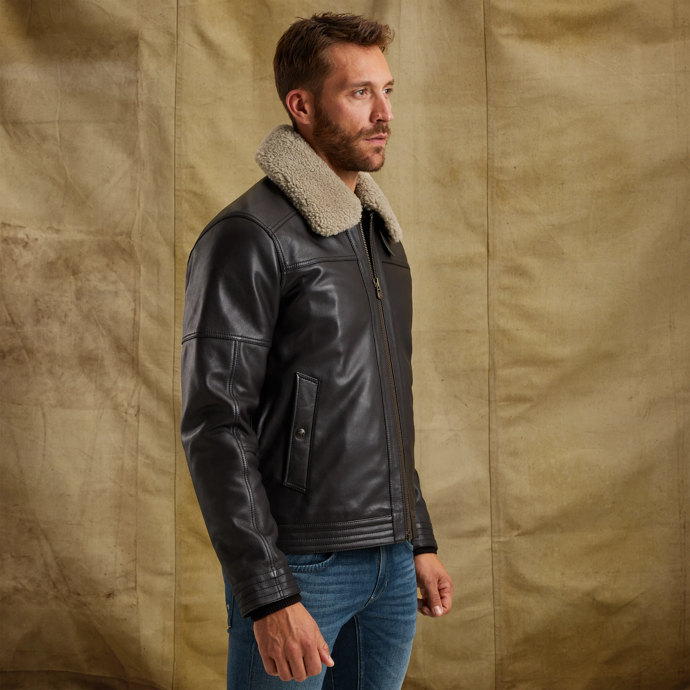 Auckland Fur leather jacket Brown