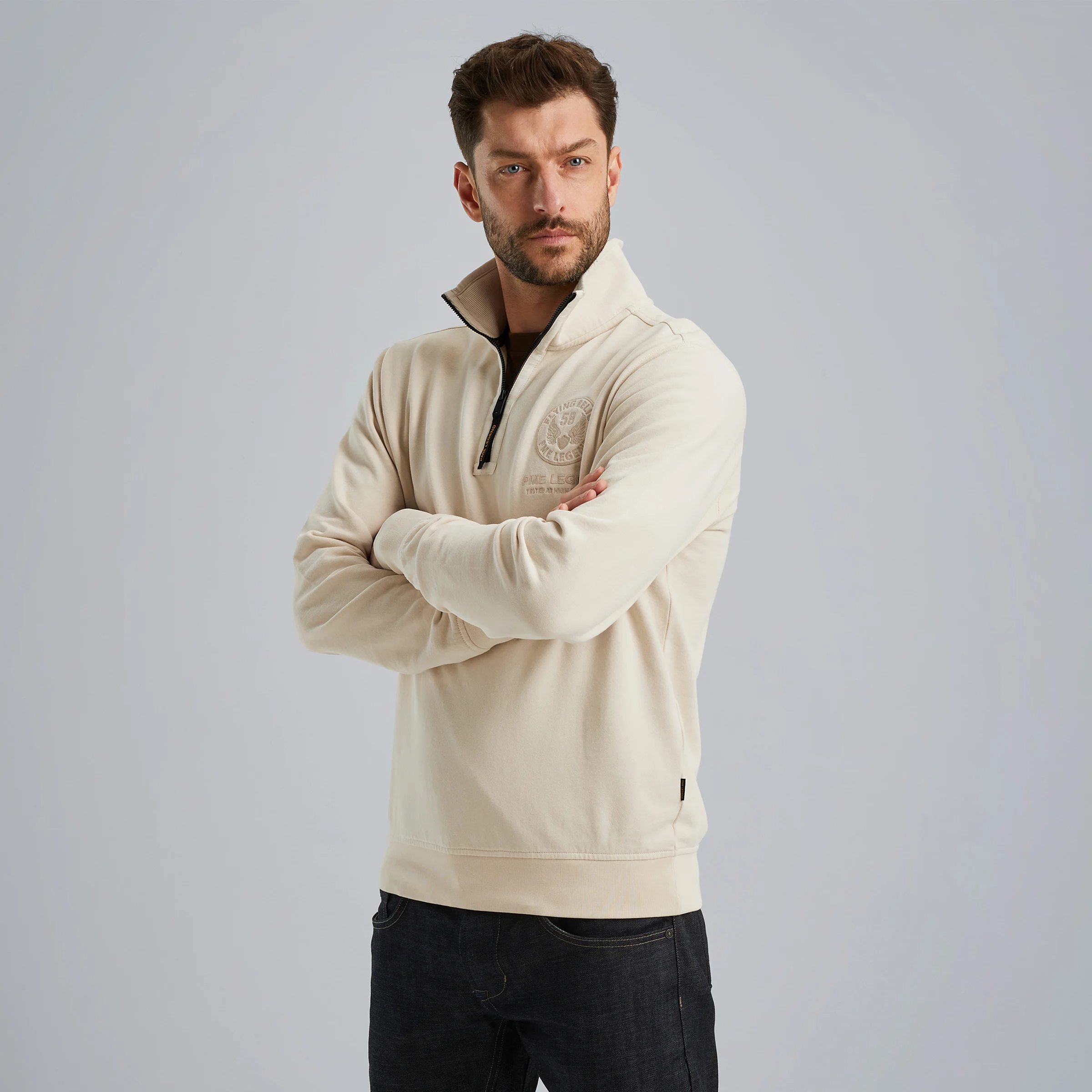 Sweatshirt with half zipper Beige