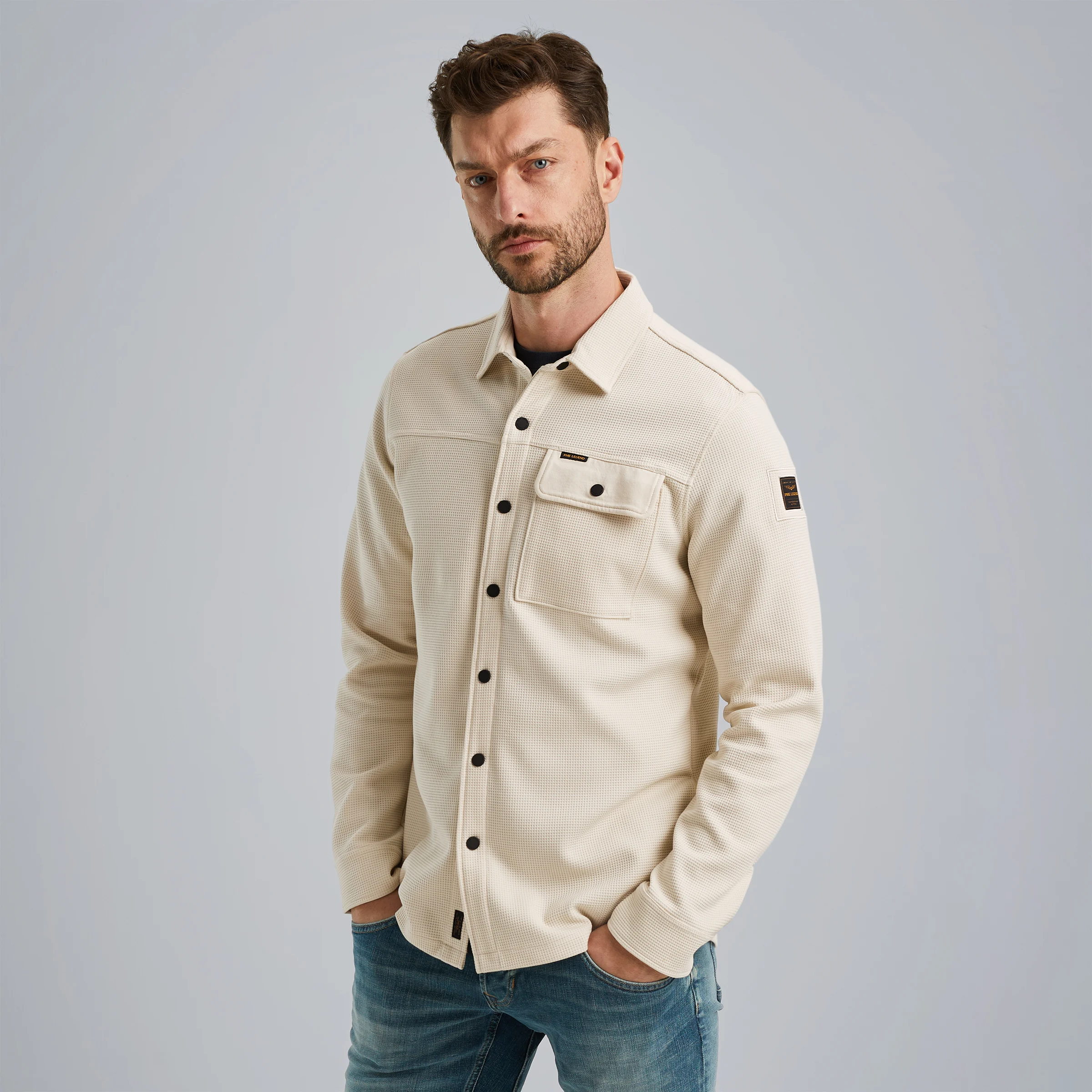 Shirt jacket with waffle texture Beige