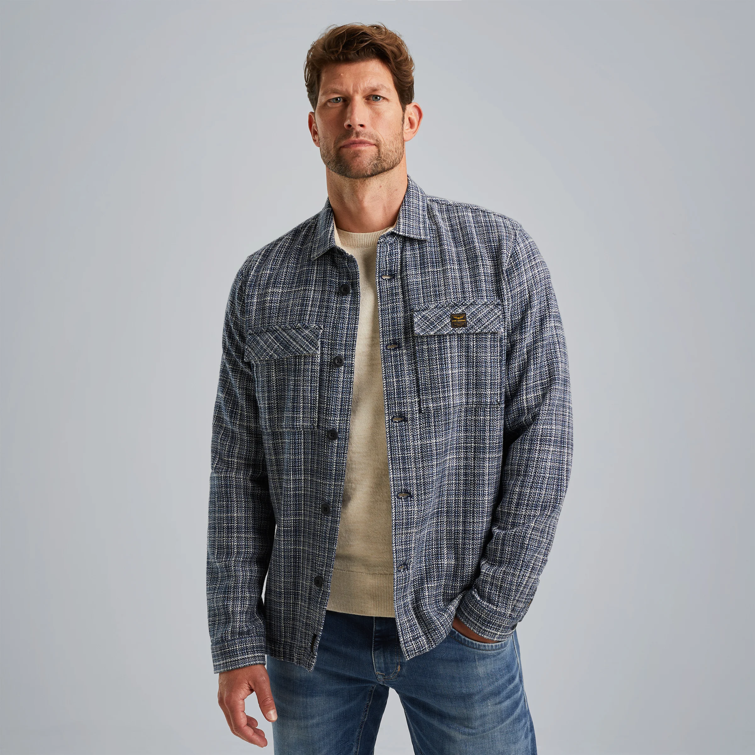 Shirt jacket in 100% cotton Blue