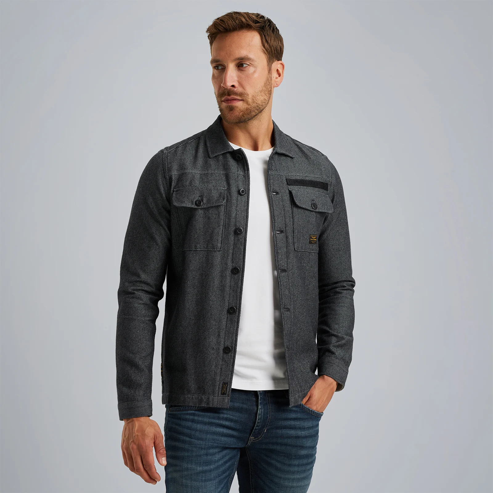 Shirt jacket in flannel twill Grey