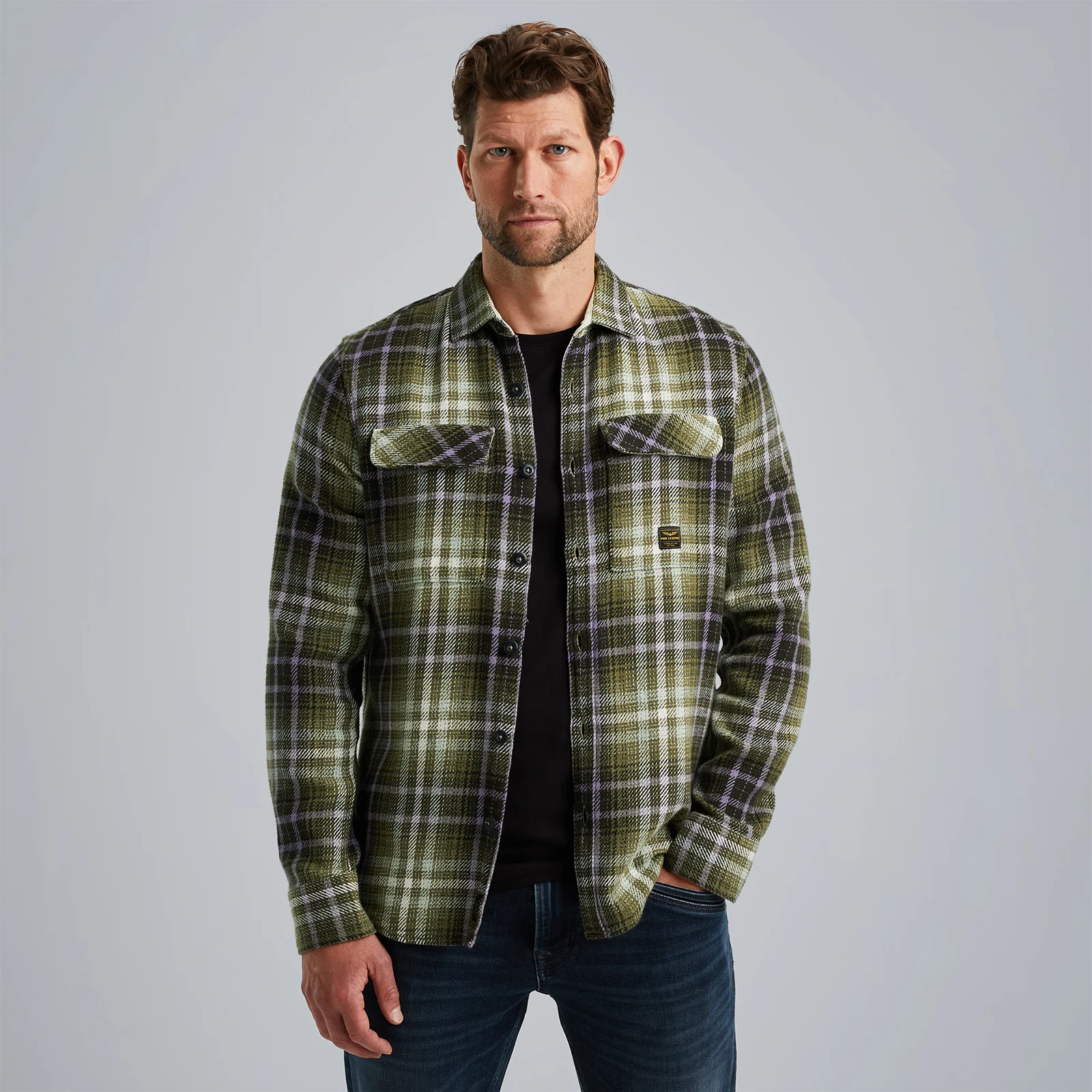 Shirt jacket with check pattern Green