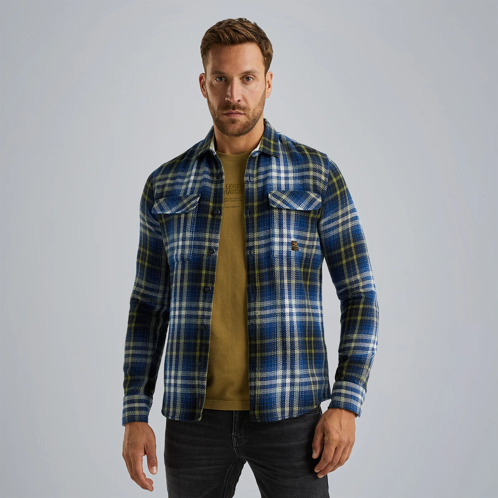 Shirt jacket with check pattern Blue