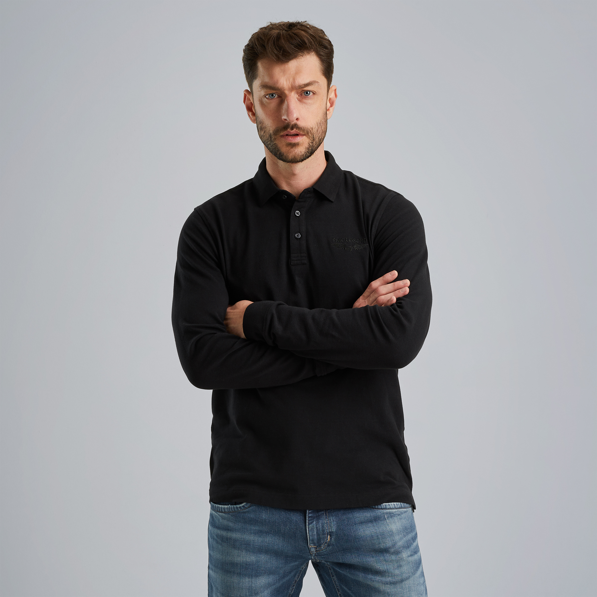Polo shirt with long sleeves Black