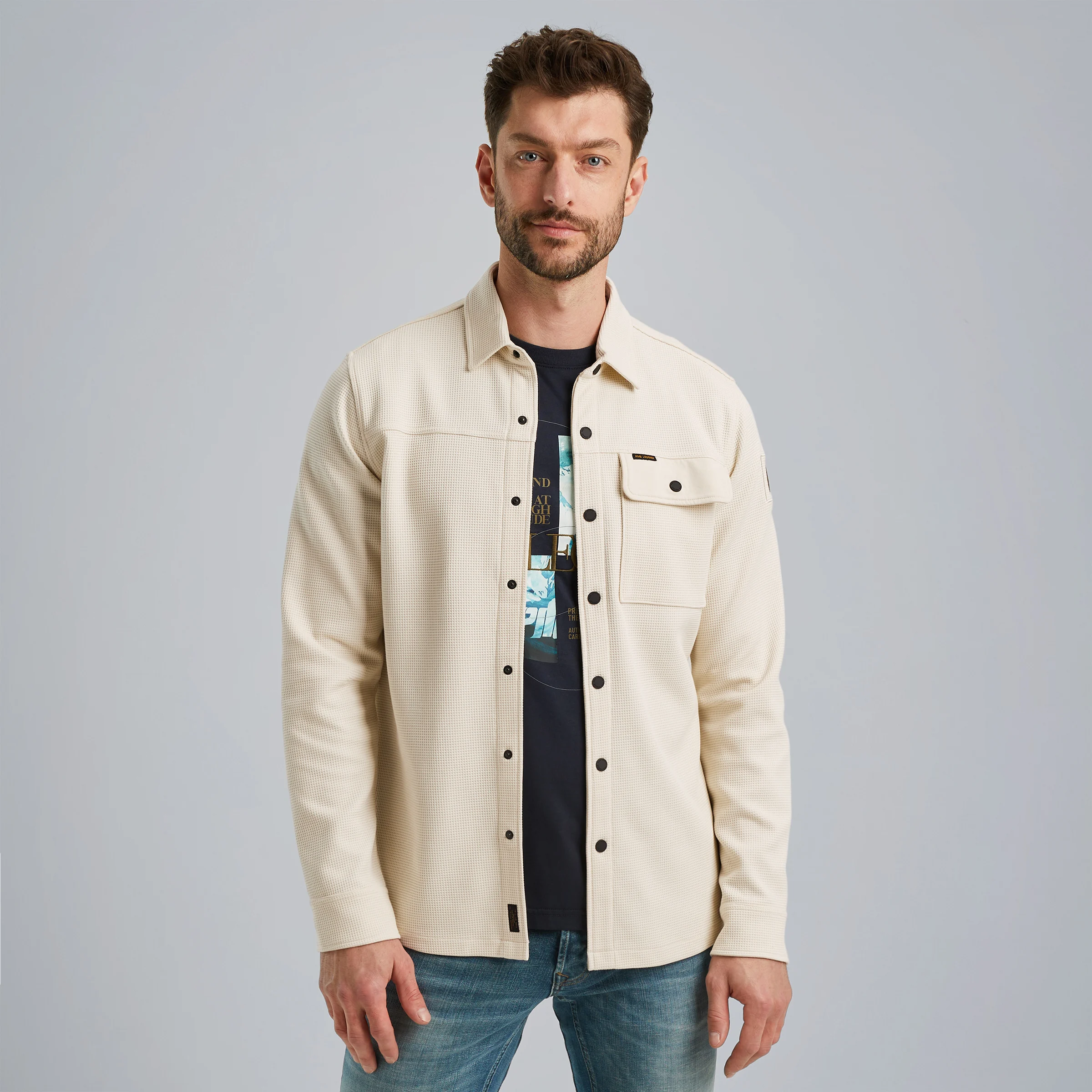 Shirt jacket with waffle texture Beige