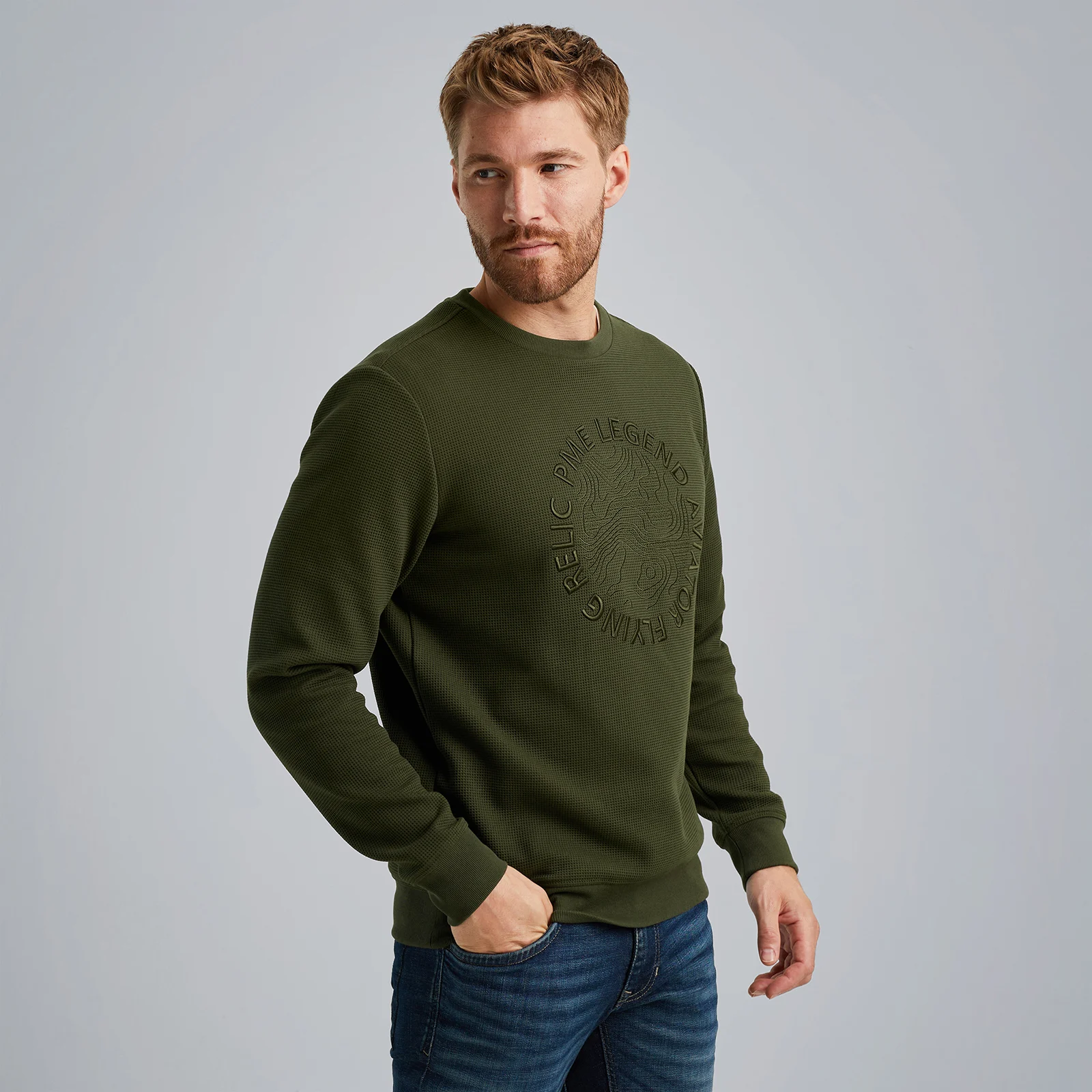Sweatshirt with waffle structure Green