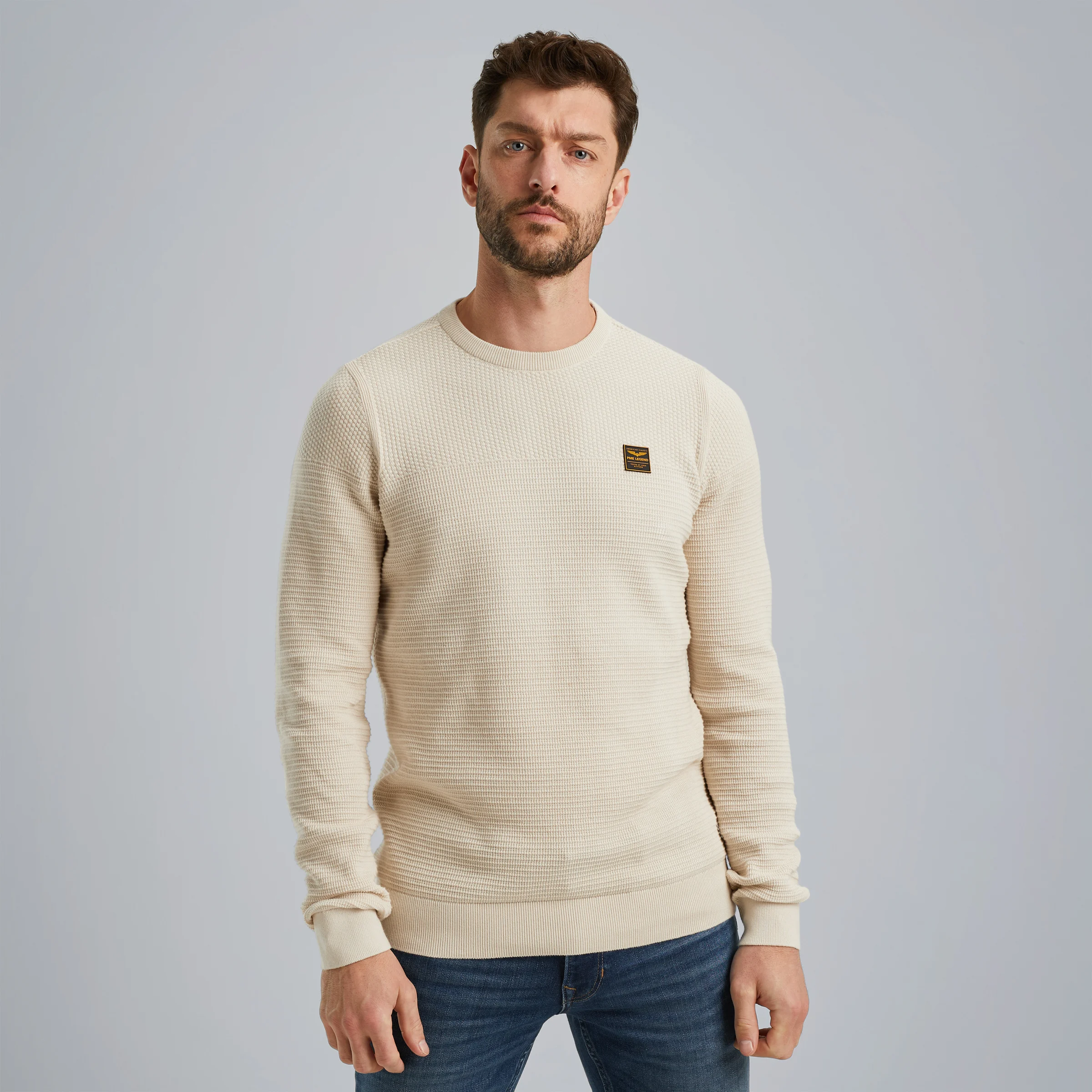 Pullover in mouliné cotton Beige