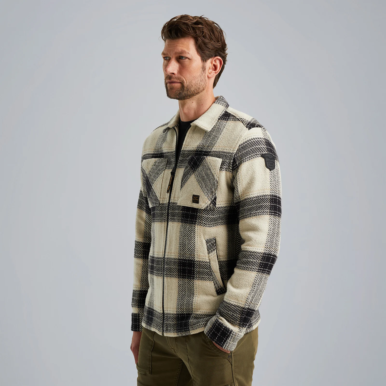 Shirt jacket with check pattern Beige