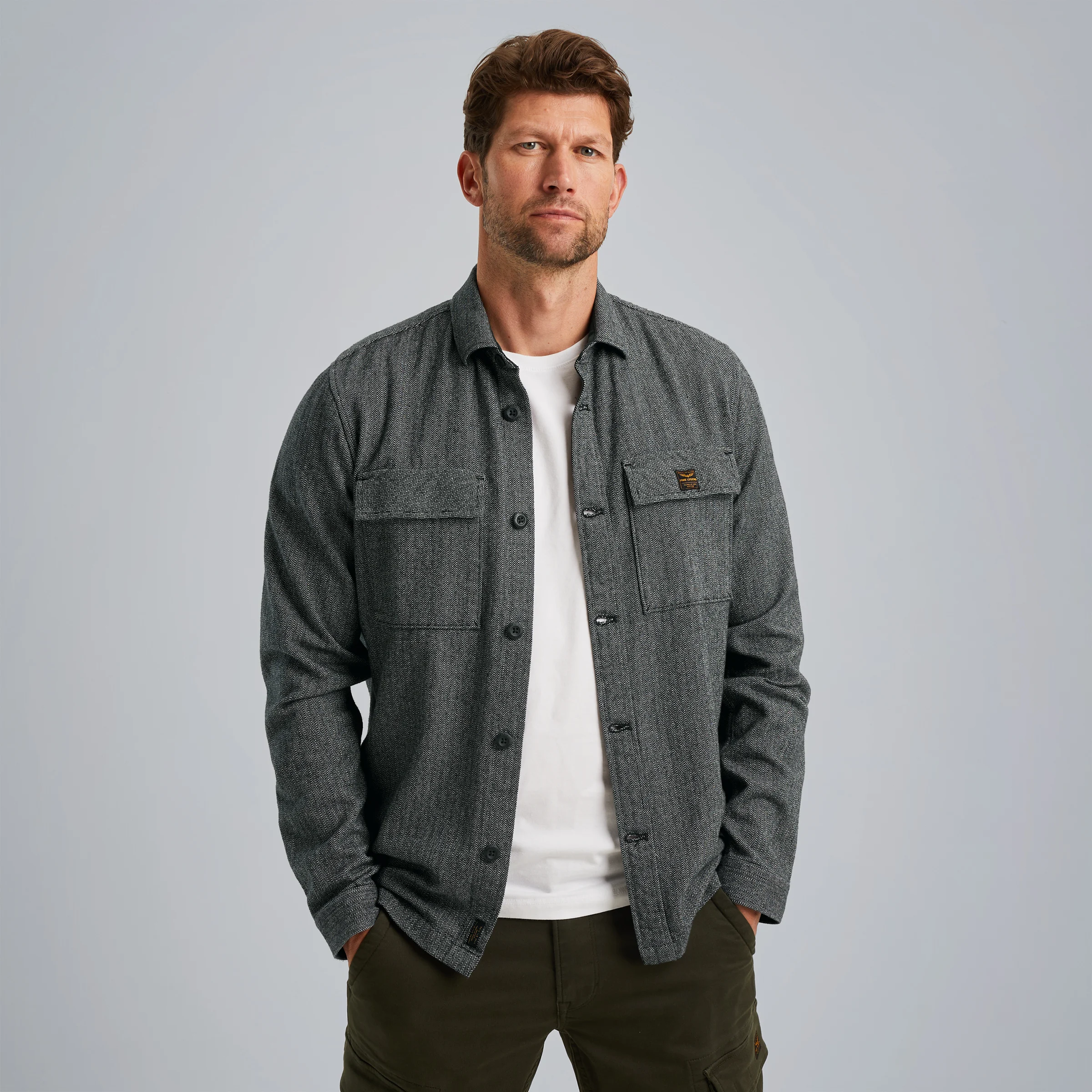 Shirt jacket in 100% cotton Grey